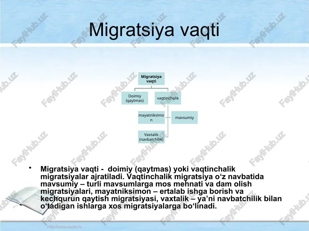 aholisining 10% ni tashkil etadi. yevropada migrantlarning ko‘pchilik qismi (taminan 60%) frantsiya va germaniyada yashaydi. frantsiyada 5,9 mln migrant hisobga olingan, ular mamlakat aholisining 10% ini tashkil etadi. germaniyada 7 mln migrant bo‘lib, mamlakat aholisining 8,5% ini tashkil etadi. kichik davlatlarda muhojirlar soni unchalik ko‘p emas, lekin ularning ulushi ancha yuqori. 90-yillarda yiliga yarim mln. osiyolik muhojir shimoliy amerika va avstraliyaga ko‘chib keldi. ko‘chib keluvchilar asosan hindiston, xitoy, filippin, bangladesh va indoneziyaliklardir. 1980-1995 yillarda aqsh ga 1 mlndan ko‘proq osiyolik qochoqlar ko‘chib keldi. ularning asosiy qismi vetnamliklar, laosliklar va kambodjaliklardir. ayni shu davrda 450 mingdan ortiq markaziy amerikalik aqshdan panoh topdi. yevropa davlatlarida muhojirlar ulushi (xx asr oxiri) 47% 27% 14% 12% lyuksemburg shveytsariya belgiya avstriya 1979 yilda bmt mutaxassislari ichki migratsiyani keltirib chiqaruvchi asosiy sabablar ro‘yxatini ishlab chiqdilar: ish kunining uzunligi, qishloq xo‘jaligidagi og‘ir ish sharoiti. mehnatga kam haq to‘lanishi. qishloqda shaharga nisbatan yashash sharoitining og‘irligi. davlat byudjetining 80% …