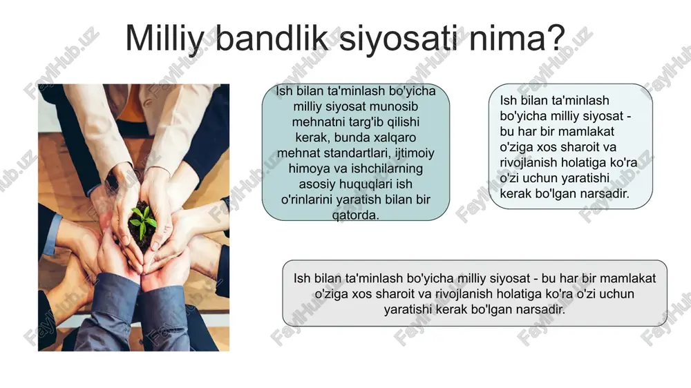 shdan kechirishmoqda. iqtisodiyoti rivojlangan mamlakatlarda ishsizlarning 35 foizga yaqini olti oy yoki undan uzoq vaqt ishsiz yuribdi ishchilar iste'molchilar, ammo yuqori ishsizlik, to'liq bo'lmagan ish haqi va kam ish haqi ularning kam daromadga ega bo'lishini anglatadi. ular tovar va xizmatlarga bo'lgan talabni kamaytirganda, bu biznesda ishonchni pasaytiradi. iste'mol va sarmoyalar iqtisodiy o'sishning asosiy omillaridan biridir. firmalar investitsiyalarni jalb qilishda va yollashda ikkilanib qolganda, "teskari teskari aloqa" iqtisodiy tiklanishni sekinlashtiradi image1.jpg image3.jpg image7.jpeg image8.png image9.png image10.png image11.png image12.jpeg image13.jpeg image14.png image15.png image16.png image17.png ia ie cs ) _ | an o'zbekiston respublikas! bandlik va mehnat munosab vazirligi decent work and economic growth © ceauannsie palin x @ whatisanationalemp x g_ national employment 17. national employme x | @ cms s617sspdf x. cxawa 1k = € c a hezaumuteno | ilo.int/wemsp5/groups/public/--- mp/---emp_policy/documents/publication/wems, what is a national employment policy? figure la. age distribution of population in “more developed" regions, 2000 - 2050 100 …