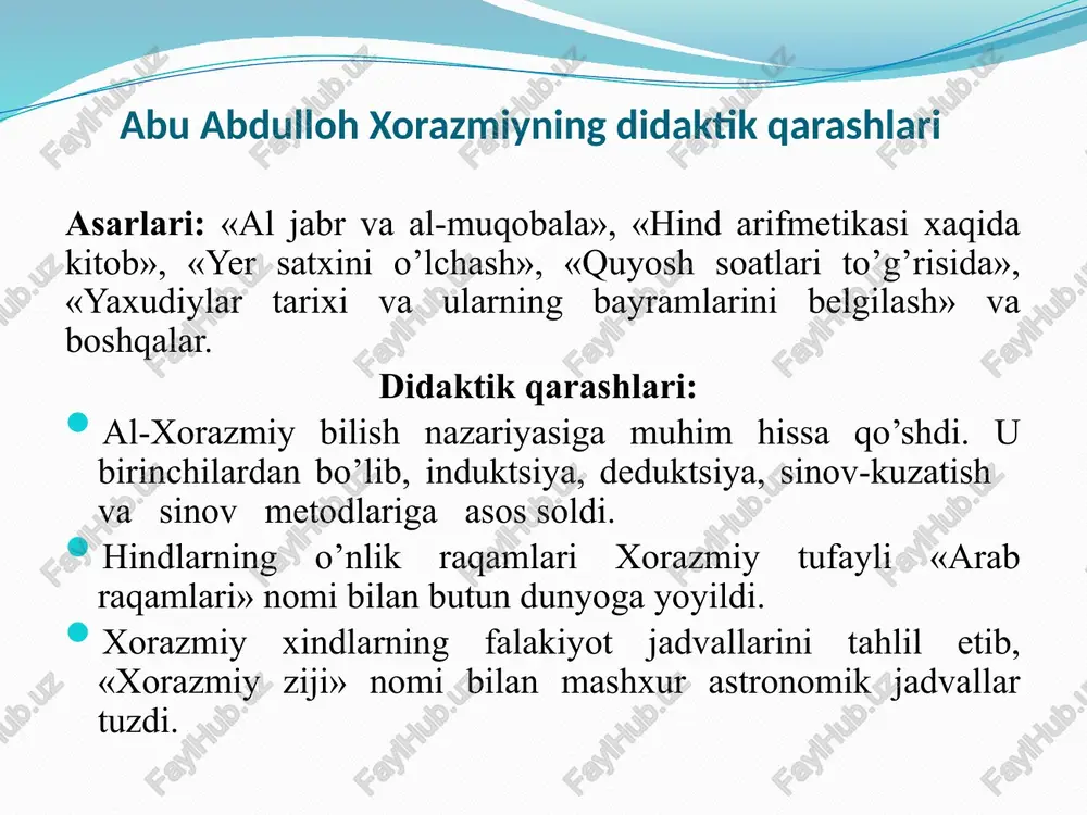 r va turli kasb egalari haqida. 3.turmush va xulq-odob qoidalari haqida. 4. jismoniy yetuklik haqida. kaykovusning “qobusnoma” asarining tarbiyaviy ahamiyati e’tiboringiz uchun rahmat! image2.jpg image3.jpg image4.jpg image5.jpeg image6.jpg image7.jpg al-xorazmiy ‘omens /docprops/thumbnail.jpeg bree gopis shoteratng pivoyllanisinn