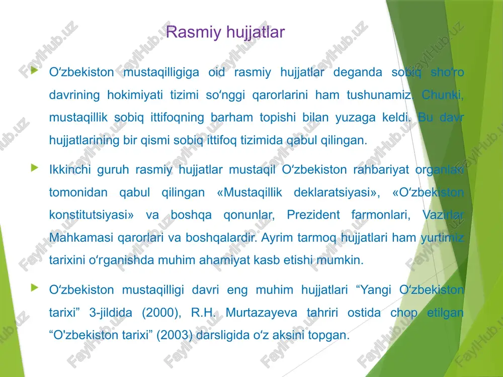 ‘plami nashr qilingan. prezident sh.mirziyoyev asarlari erkin va farovon, demokratik oʻzbekiston davlatini birgalikda barpo etamiz. oʻzbekiston respublikasi prezidenti lavozimiga kirishish tantanali marosimiga bagʻishlangan oliy majlis palatalarining qoʻshma majlisidagi nutq / sh.m. mirziyoyev. — toshkent : oʻzbekiston, 2016. — 56 b. tanqidiy tahlil, qatʼiy tartib-intizom va shaxsiy javobgarlik — har bir rahbar faoliyatining kundalik qoidasi boʻlishi kerak. mamlakatimizni 2016-yilda ijtimoiy-iqtisodiy rivojlantirishning asosiy yakunlari va 2017-yilga moʻljallangan iqtisodiy dasturning eng muhim ustuvor yoʻnalishlariga bagʻishlangan vazirlar mahkamasining kengaytirilgan majlisidagi maʼruza, 2017-yil 14-yanvar / sh.m. mirziyoyev. — toshkent : oʻzbekiston, 2017. — 104 b. qonun ustuvorligi va inson manfaatlarini taʼminlash — yurt taraqqiyoti va xalq farovonligining garovi. oʻzbekiston respublikasi konstitutsiyasi qabul qilinganining 24 yilligiga bagʻishlangan tantanali marosimdagi maʼruza. 2016-yil 7-dekabr /sh.m.mirziyoev. — toshkent: „oʻzbekiston“, 2017. — 48 b. buyuk kelajagimizni mard va olijanob xalqimiz bilan birga quramiz. mazkur kitobdan oʻzbekiston respublikasi prezidenti shavkat mirziyoevning 2016-yil 1-noyabrdan 24-noyabrga qadar qoraqalpogʻiston respublikasi, viloyatlar va toshkent shahri …