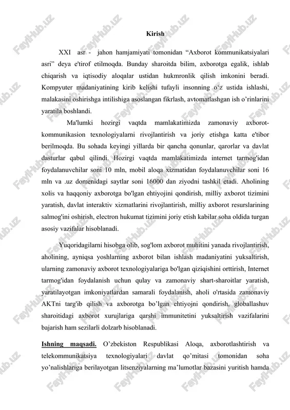 nmaydi. teglar parametr va atributlarga ega bo’lishi mumkin. parametrlar yig’indisi har-bir tegda individualdir. parametrlar quyidagi qoida asosida yoziladi: - teg nomidan so’ng probellar bilan ajratilgan parametrlar kelishi mumkin; - parametrlar ixtiyoriy tartibda keladi; - parametrlar o’zining nomidan keyin keluvchi «=» belgisi orqali beriluvchi qiymatlarga ega bo’lishi mumkin. - odatda parametrlar qiymati « » - «qo’shtirnoq» ichida beriladi. - parametr qiymatida ba’zan yozuv registri muhim. teglar o’zining individual parametriga ega bo’lishiga qaramay, shunday bir qator parametrlar mavjudki, ularni bo’limining barcha teglarida ishlatish mumkin. bu parametrlar class, id, lang, language, style va titlelardir. html-hujjatini yozishni boshlashda ishlatiladigan birinchi teg bu tegidir. u har doim hujjat yozuvining boshida bo’lishi lozim. yakunlovchi teg esa shakliga ega bo’lishi kerak. bu teglar, ular orasida joylashgan yozuvning hammasi butun bir html-hujjatini anglatishi bildiradi. aslida esa hujjat oddiy matnli ascii-faylidir. bu teglarsiz brauzer hujjati formatini aniqlab, tarjima qila olmaydi. ko’pincha bu teg parametrga ega emas. html 4.0 versiyasiga …