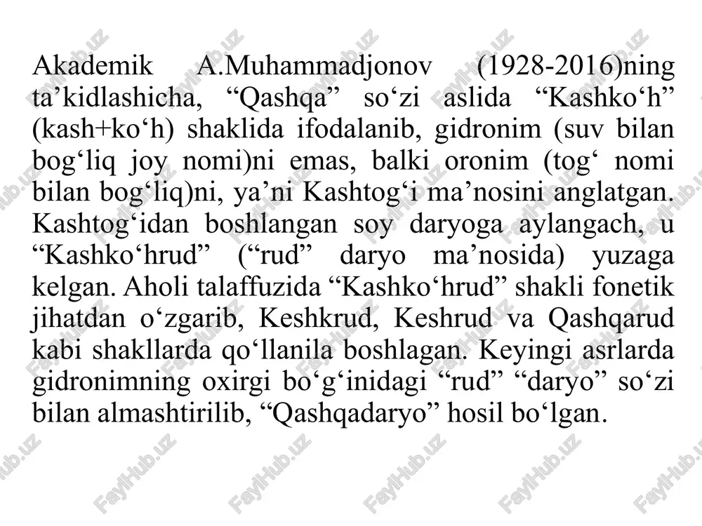 ga bo‘lgan mustahkam shahar bo‘lgan. asr oxiriga kelib abdullaxon ii tomonidan shaharda bir qator yangi binolar — madrasa, masjid, karvonsaroylar, sardoba, hammomlar va gumbazli savdo inshooti — chorsu, bozorlar hamda qashqadaryo ustidan ko*prik barpo etilgan. mahmud ibn valining yozishicha. bu katta va saranjom shahar jahonning katta shaharlari bilan tenglasha olgan. p. p. ivanovning ta’kidlashicha, xix asr boshlarida qarshi shahri buxoro va samarqanddan so*ng uchinchi o‘rinda turgan yirik shahar bo’lgan. ‘tarixchilarning fikricha, “kitob” atamasining ma’nosi haqida quyidagi fikrlar mavjud. bir guruh tadqigotchilar shahar nomini qashqadaryoning yuqori oqimidagi kashaf jilg'asi nomi bilan bog‘laydi. boshqa bir guruh tojikcha “kift” — “elka”, “ob” — “suv”. ya'ni “elkadagi suv” degan ma‘noni bildiruvchi “kiftob” so’zidan kelib chiqqan desa, yana bir guruh tadqigotchilar joy ma‘nosini unglatadigan so’g‘diycha “xat” va “suv” ma‘nosini beruvchi tojikcha “ob” so'zidan, ya‘ni “suv bo’yidagi shahar™ ma‘nosidagi “katob™ birikmasidan kelib chiqqan deb ta kidlashadi. ma‘lumki, xviii asrning birinchi varmida qashqadaryo vohasining sharqiy qismida sangfurush, …