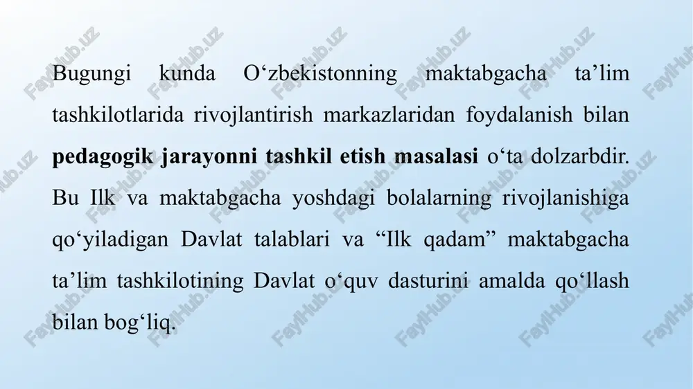 takrorlanadigan so'zlar va ritemlar orqali bolalar nutqni yanada ravonroq qilishadi. natija: bolalar musiqa orqali tildan foydalanish ko'nikmalarini yaxshilaydilar, so'zlashuv va tinglash qobiliyatlarini rivojlantiradilar. 4. san'at va matematika: amaliy misol: "shakllar va ranglar" mashg'ulotida bolalar geometrik shakllarni ranglar bilan bog'lab san'at asarlari yaratadilar. masalan, to'rtburchak shaklini chizib, unga rang berish orqali bolalar tasavvur va geometrik tushunchalarni uyg'unlashtiradilar. natija: bu faoliyat bolalar uchun nafaqat geometrik tushunchalarni mustahkamlashga yordam beradi, balki san'atni o'rganish jarayonida estetik tafakkur va ijodkorlikni rivojlantiradi. 5. tabiatshunoslik va til (hikoya qilish): amaliy misol: bolalar tabiatni o'rganish jarayonida o'simliklar va hayvonlar haqida hikoyalar yaratadilar. masalan, bolalar biror bir o'simlik yoki hayvon haqida hikoya qilishlari va ularni tasvirlash orqali til ko'nikmalarini rivojlantiradilar. shuningdek, o'rganilgan ma'lumotlarni to'g'ri va aniq ifodalashga o'rgatiladilar. natija: bu faoliyat bolalarning nutq rivojlanishini, tasavvurlarini kengaytirishni va ijtimoiy faoliyatga qiziqishlarini oshiradi. 6. jismoniy tarbiya va matematika: amaliy misol: "jismoniy mashqlar va raqamlar" mashg'ulotlarida bolalar mashqlarni bajarish davomida sonlarni o'rganadilar. …