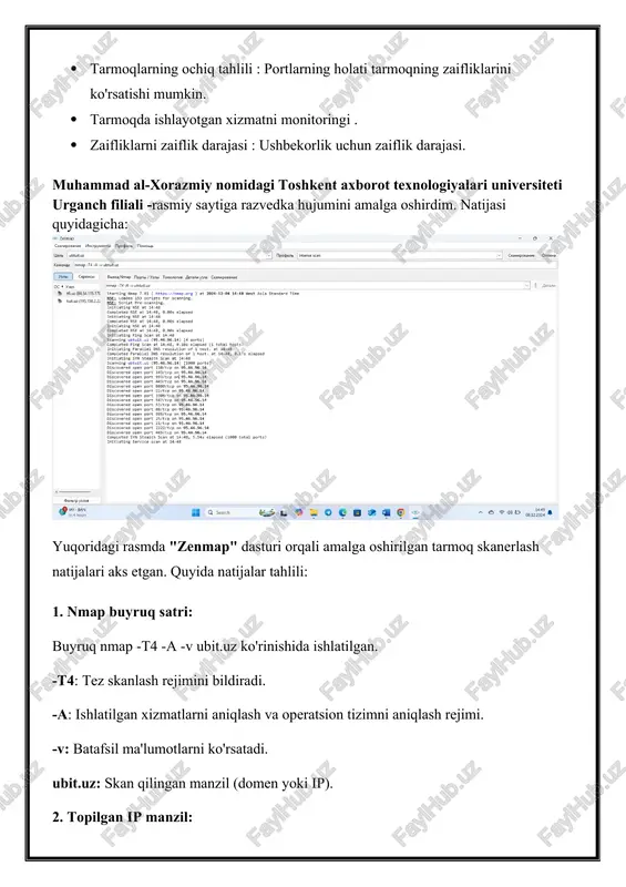 h jarayoni firewall trafikni foydalanishga asoslanib filtrlashga qodir: · ip-manzil: manba yoki manzil ipga qarab harakatni boshqarish. · portlar: muayyan portlar uchun kirishga ruxsat yoki bloklash. · protokollar: tcp, udp kabi ma'lum protokollar uchun filtrlash. firewall turlari 1. packet filtering firewall: paketning sarlavhasi (sarlavha) bo'yicha trafikni filtrlash. 2. stateful inspection firewall: paketlarning kuzatishni kuzatish, trafikni tahlil qilish. 3. application layer firewall: ilovada darajasini tahlil qilib, xatoni o'ylab. 4. next-generation firewall (ngfw): kengaylangan tahlil va sifat darajasi mavjud. firewallning foydalari · tarmoqni ruxsatsiz kirishlardan himoya qiladi. · ma'lumotlar tarmoqqa kirishini cheklaydi. · viruslar va zararli dasturlarning oldini oladi. · ichki tarmoqni o'z ichiga oladi. amaliy qo'llanma firewall yaratish o'rnatish amalga oshirish: 1. tarmoq trafikini kuzatish: kiruvchi va chiquvchi trafikni tahlil qilish. 2. qoidaga: hujumlarga qarshi yo'nalishni belgilash. 3. loglar: bir faoliyatni tartibga solish orqali boshqarish har. 4. qo'shimcha yordam: ids/ips tizimlari bilan integratsiya qilish. ushbu mavzuning it yuqoriligi in, chunki zamonaviy …