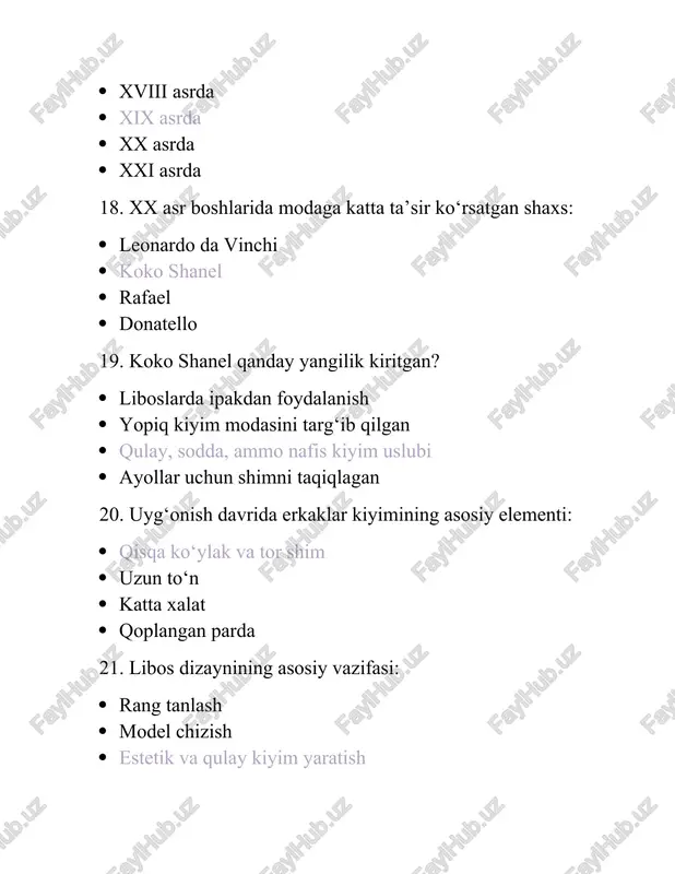 libos dizayni san’ati tarixi va yangilanish davri madaniyati – 50 ta test - Page 5