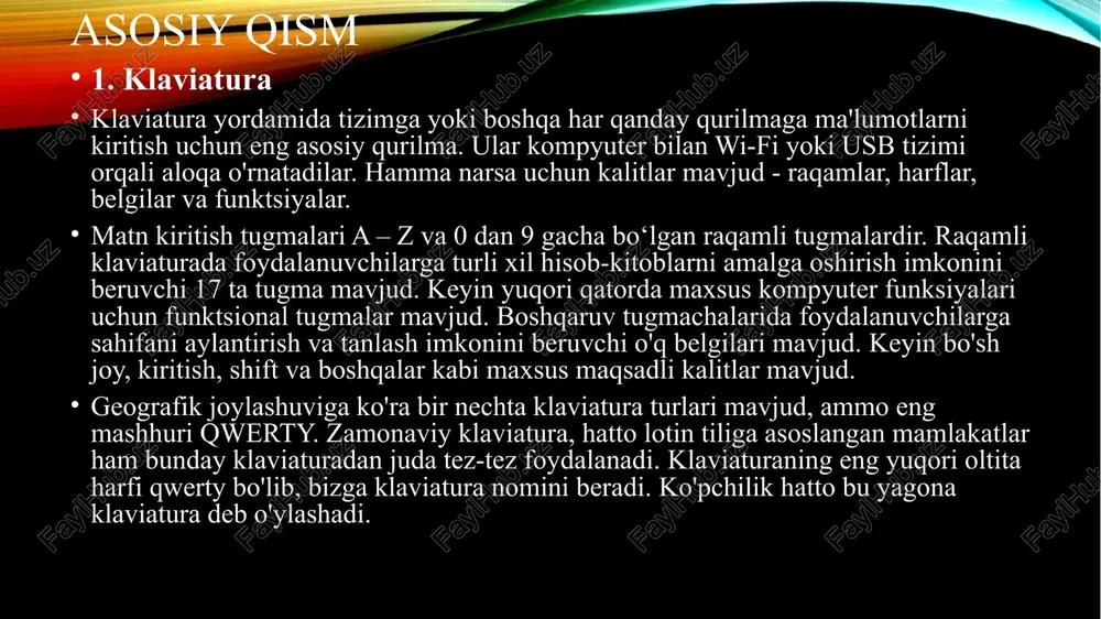 yuklashning antivirus dasturlari . laptoplar, sensorli ekranli telefonlar / planshetlar va shunga o'xshash boshqa qurilmalar sichqonchani talab qilmasa ham, ular bir xil tushunchani qurilma bilan bog'lanish uchun ishlatishadi. an'anaviy kompyuter sichqonchaning o'rnida stilus, trackpad yoki o'z barmoq ishlatiladi. biroq, ushbu qurilmalarning ko'pchiligi, siz baribir foydalanishni xohlasangiz, sichqonchani ixtiyoriy birikma sifatida qo'llaydi. ba'zi bir kompyuter sichqonchalari batareyaning ishlash muddatini tejash uchun muayyan vaqt harakatsizlikdan keyin pastga tushadi, ba'zi kuchlar (ba'zi o'yin sichqonlari kabi) talab qilinadigan bo'lsa, simsiz bo'lish qulayligi bo'yicha ishlash uchun foydalidir. sichqoncha aslida "displey tizimi uchun xy pozitsion ko'rsatkichi" deb nomlangan va oxiriga yetkazilgan quyruqli simnagani uchun "sichqonchani" laqab qo'ygan. 1964 yilda duglas engelbart tomonidan ixtiro qilingan. sichqoncha ixtiro qilingach, kompyuter foydalanuvchilari matnlar bo'yicha buyruqlar kiritishlari kerak edi. buning uchun eng oddiy vazifalar, masalan, kataloglar va fayllar / papkalarni ochish kabi vazifalarni bajarish kerak edi. asosiy qism mikrofon bu kompyuter tizimiga ovoz yoki ovoz yozish uchun ishlatiladigan kiritish qurilmasi. …