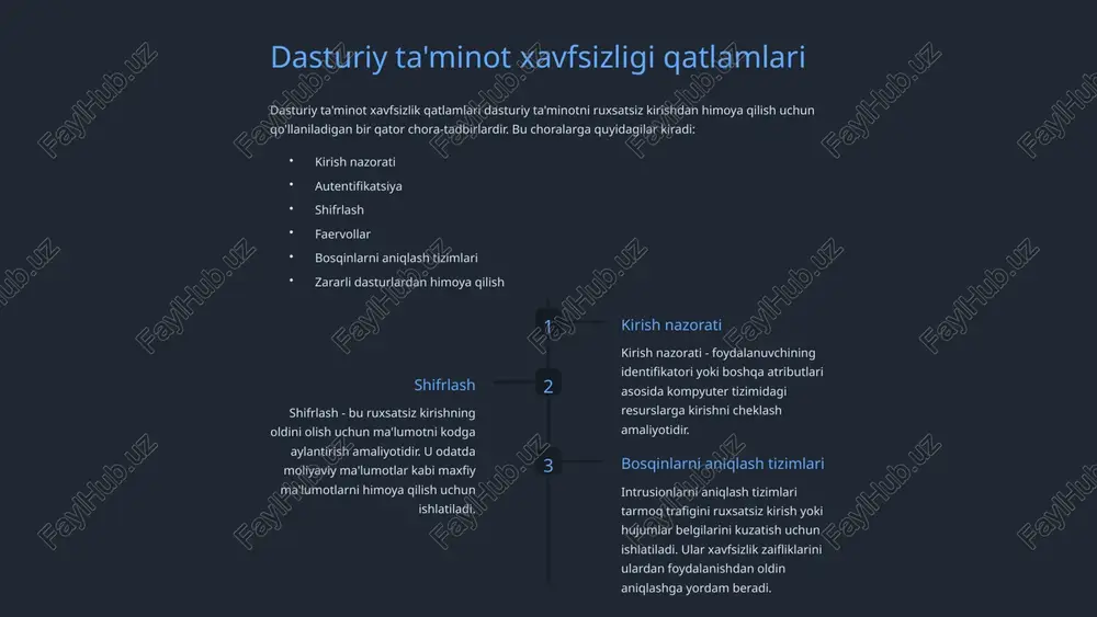 i qanday ta'minlash mumkin? tegishli ruxsatlar va kirish nazoratini ta'minlash uchun foydalanuvchi hisoblarini muntazam ravishda ko'rib chiqish va yangilash, aniq siyosat va tartiblarni o'rnatish va xodimlar uchun muntazam treninglarni o'tkazish muhim ahamiyatga ega. 9 dasturiy ta'minotni yangilash va tuzatish dasturiy ta'minotni yangilash va tuzatish dasturiy ta'minot xavfsizligini ta'minlash uchun zarurdir. ular xavfsizlik zaifliklari va xatolarni tuzatishga yordam beradi va umumiy ishlash va barqarorlikni oshirishi mumkin. 1 nima uchun dasturiy ta'minotni yangilash muhim? dasturiy ta'minot yangilanishi dasturiy ta'minotning yangilanishi va muammosiz ishlashini ta'minlashga yordam beradi. shuningdek, ular xavfsizlikdagi zaifliklarni tuzatishga va yangi tahdidlardan himoya qilishga yordam beradi. 2 dasturiy ta'minotni qanchalik tez-tez yangilash kerak? dasturiy ta'minot xavfsiz va muammosiz ishlashi uchun kerak bo'lganda tez-tez yangilanishi kerak. bu dasturiy ta'minot turiga va sotuvchiga qarab farq qilishi mumkin, shuning uchun yangilanishlar va yamoqlar haqida xabardor bo'lish muhimdir. 3 dasturiy ta'minotni yangilashning eng yaxshi usullari qanday? dasturiy ta'minotni yangilash bo'yicha eng yaxshi amaliyotlar har …