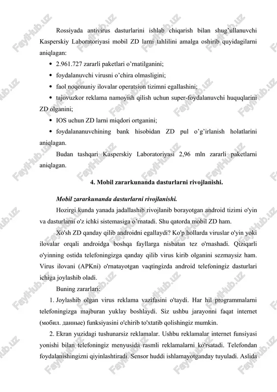 uvchi pornografik ikonkaga ega ilova. uni o'chirib bo'lmaydi. sizning telefoningizda ham shunday holatlar ro'y bersa, zudlik bilan telefoningizni mutaxassis ustalarga ko'rsating. ulardan telefoningizga yangidan dastur o'rnatib berishini so'rang. ko'pchilik buni "proshivka" deydi. oddiy telefonning o'zidan "obnovit" qilish hech qanday foyda bermaydi. mobil zd 2015-yilda, 2014-yilga nisbatan ios uchun zararli dasturlar soni 2,1 barobarga oshgan. lekin ios tizimini zd bilan zararlash oson emas deb topildi, lekin shunga qaramasdan app storeda zararli ilovalar mavjudligi aniqlangan. quyidagi ma’lumot apple xcode tomonidan rasman tasdiqlangan ammo apple tomonidan tasdiqlanmagan, lekin u norasmiy uchinchi shaxslar tomonidan tarqalgan. ios uchun mo’ljallangan mobil zd hujumiga uchragan davlatlar ro’yhati. № country % of attacked users* 1 china 37 2 nigeria 37 3 syria 26 4 malaysia 24 5 ivory coast 23 6 vietnam 22 7 iran 21 8 russia 21 9 indonesia 19 10 ukraine 19 mobil zararkunanda dasturlar turlari. 2015-yilni hisobot davri mobaynida, aniqlangan yangi adware va risktool …