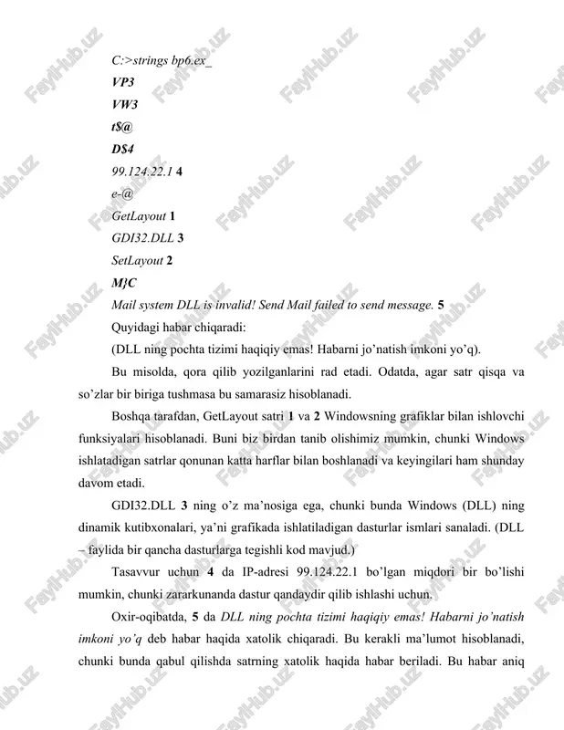 .a. tashev axborot xavfsizligi. “aloqachi” – 2008.-381 bet. 3. malware analyst’s cookbook and dvd: tools and techniques for fighting malicious code, first edition (2010): michael ligh, steven adair, blake hartstein, and matthew richard. isbn-10: 0470613033, isbn-13: 978-0470613030. wiley publications. 4. issledovatelskiy proekt. vredonosnie programmi novogo pokoleniya: istochniki razrabotki, tseli, xarakter, osobennosti i posledstviya ix primeneniya. moskva – 2014. image1.png image2.png image3.png 9 winmd5 v2.07 (c) 2003-2006 by eolsonomit.edu file edit options help currently processing: (gitems enqueued) (idle) path hash bytes orig _af2.ex_ 9b038e f3a427da51a6 £1727 fad323fb0 z1so4 clear abort drag files and mdssum files {if available) into this window. number of known md5 hashes found in md5sum files: 0 http://www. blisstonia, com/software ascii unicode bf a} de nul terminator (az [00 [a1 [00 [a4 [00 | 00 | 00 }