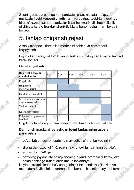 hartnomasi. · sanitariya, texnik, yong'in, ekologik xavfsizlik talablariga muvofiqligini tasdiqlovchi hujjatlar. · uchinchi shaxslar tomonidan xizmatlar ko'rsatish bo'yicha shartnomalar. bunga kommunal xizmatlar, yig'ish, texnik xizmat ko'rsatish kiradi. qurilish va ta'mirlash ishlarini bajarish. ishonchlilik, shuningdek qurilgan inshootlarning sifati brigadani tanlashga bog'liq. investitsiyalarning asosiy qismi qurilishga sarflanadi, shuning uchun bu masalaga jiddiy yondashish kerak. tajribali va ijobiy fikrli loyihalarga ega bo'lgan ishonchli kompaniyalarga murojaat qiling. qurilish jarayonini doimiy ravishda kuzatib boring, o'zgarishlar kiriting va ish paytida paydo bo'lgan savollarga o'z vaqtida javob bering. dam olish maskani qurish. avvalo, bazani gaz, elektr va suv ta'minoti bilan ta'minlash muhimdir. qoida tariqasida, bunday joylarda markaziy suv ta'minoti va kanalizatsiya tizimlari mavjud emas, shuning uchun artezian quduqlarini qazish kerak bo'ladi. bundan tashqari, isitish va kanalizatsiya tizimini hisobga olishingiz kerak. bizning holatda, o'zingizning qozonxonangizni qurish foydalidir. erto'la va chodir bilan ikki qavatli ramka uyini qurish eng yaxshi variant bo'ladi. binolarning umumiy maydoni 2000 kvadrat metrni tashkil qiladi. …