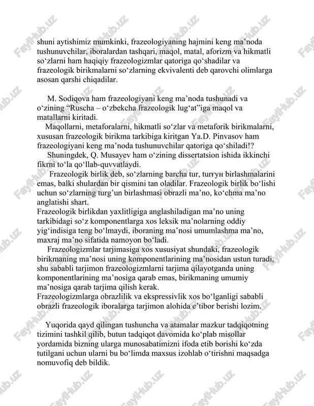 lish kerak. frazeologizmlarga obrazlilik va ekspressivlik xos bo‘lganligi sababli obrazli frazeologik iboralarga tarjimon alohida e’tibor berishi lozim. yuqorida qayd qilingan tushuncha va atamalar mazkur tadqiqotning tizimini tashkil qilib, butun tadqiqot davomida ko‘plab misollar yordamida bizning ularga munosabatimizni ifoda etib borishi ko‘zda tutilgani uchun ularni bu bo‘limda maxsus izohlab o‘tirishni maqsadga nomuvofiq deb bildik. maqol va matallar tarjimasini tadqiq etish dastavval ularni alohida tillar — ingliz va o‘zbek tillari stilistikasi doirasidagi tavsif va talqinini o‘rganishni taqazo etgani uchun ishimizning keyingi bobi aynan shu masalalarga bag‘ishlanadi. ii bob. ingliz va o‘zbek maqollarining tavsifi va tasnifi 2.1 ingliz tili stilistikasida maqol va matallarning tavsifi va tasnifi tilshunoslik fanining eng muhim bir bo‘limlaridan biri bo‘lib, stilistika hisoblanadi. “stilistika” so‘zi lotincha stylos (uchi o‘tkir qilingan tayoqcha) so‘zidan yasalgan. nutq stillari va stilistik vositalar haqidagi fan “stilistika” so‘zi esa fransuzcha “stylistique” so‘zidan olingan. demak, stilistika filologiya, adabiyotshunoslik va tilshunoslikni o‘zaro bog‘lovchi oraliq fan bo‘lib, u fikrni …