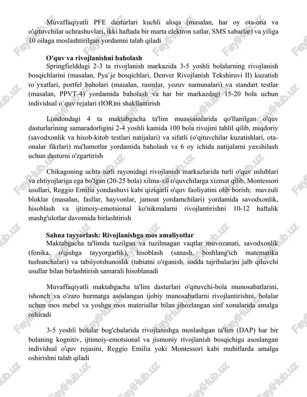 vodxonlik, hisoblash) maksimal darajada oshirish kerak maktabgacha ta'lim muassasalarida (masalan, montessori, reggio emilia) texnologiyalarni muvaffaqiyatli qo'llash uchun 10-15 o'qituvchi uchun pedagogik yondashuvlarga (konstruktivistik, o'yin orqali o'rganish) yo'naltirilgan malaka oshirish (seminarlar, onlayn treninglar) kerak bo'lib, bu texnologiyalar yordamida maktabgacha tayyorgarlik ko'nikmalarini (fonemalar, lug'at boyligi) va matematikaga tayyorgarlikni (hisoblash, geometrik shakllar) 2-4 ta o'quv sohasida rivojlantirishga qaratilgan har xil hududlardagi (masalan, shimoliy amerika, yevropa) bolalar bog'chalarida ta'lim sifatini 30-40% ga yaxshilash uchun har bir sinfga 2-3 nafar malakali (oliy ma'lumotli, masalan, bakalavr) ertag bolalar tarbiyachisini jalb qilish va ma'lumotlarga asoslangan baholash (standart testlar, kuzatish)ni qo'llash zarur. ota-ona va oila ishtiroki rivojlanish markazlari yosh guruhlarga (masalan, 2-3, 3-4 yosh) moslashtirilgan turli xil ta'lim faoliyatlaridan (masalan, haftasiga 3 marta badiiy hunarmandchilik, 2 marta musiqa darslari) foydalanib, milliy erta ta'lim standartlariga (masalan, head start, naeyc) muvofiqlashtirilgan ota-ona va oila ishtiroki (ooi) maktabgacha yoshdagi bolalarning savodxonligini (masalan, 2023 yilgi chikago universiteti tadqiqoti) chikago va butun mamlakat …