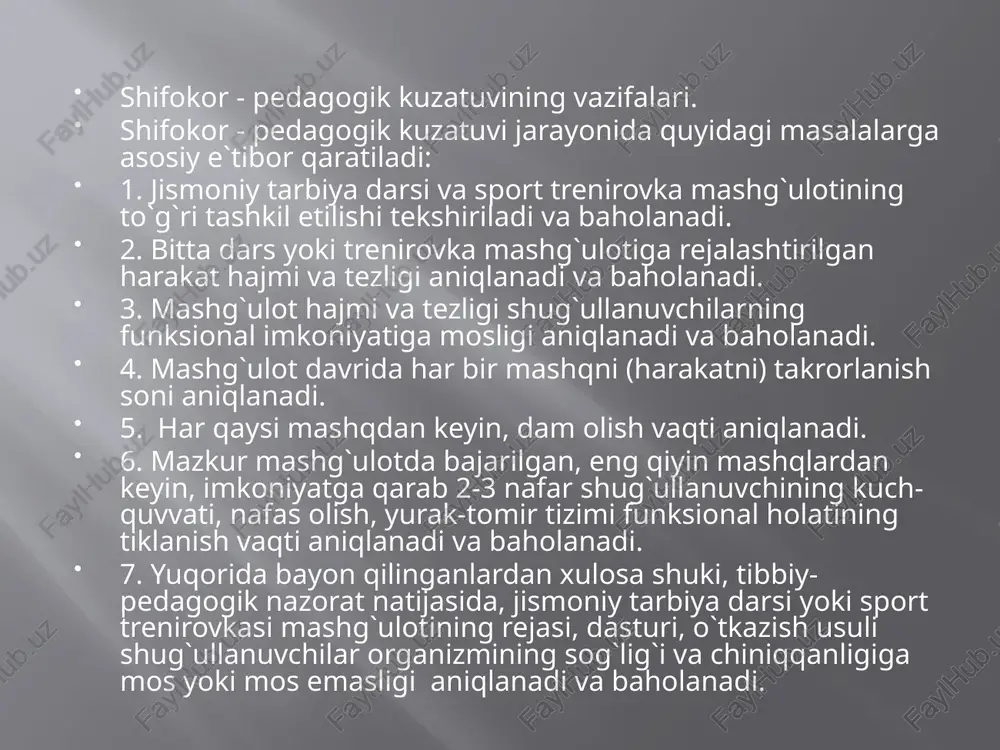 , avj olish va tuzalish davri tafovut qilinadi. birok, koʻpgina kasalliklarning avj olishi va oʻtishida bunday davrlarni roʻyirost ajratib boʻlmaydi. kasallikning yashirin davri (infeksion kasalliklarda bu davr inkubatsion davr deb ataladi) zararlovchi agent taʼsir etgandan boshlab to dardning dastlabki belgilari paydo boʻlguncha davom etadi; bu davr bir necha lahzadan (shikastlanishda) bir necha yilgacha boʻlishi mumkin. № yoshi qiz bolalar o`g’il bolalar bo`yi. sm. og’irligi kg bosh ay.sm bo`yi. sm. og’irligi kg bosh ay.sm 1. 1 yosh 74 10,6 47,7 75,3 10,5 48,9 2. 1yosh 3oy 77,5 10,6 48,7 78,3 11,2 49,4 3. 1yosh 6 oy 80,1 11,2 49,1 80,9 11,7 50,3 4. 1yosh 9oy 82,8 11,77 49,8 83,4 12,2 51,1 5. 2 yosh 85,0 12,1 50,0 85,9 12,7 51,8 6. 2yosh 6 oy 89,0 13,2 51,6 90,4 13,6 52,3 7. 3 yosh 93,0 14,2 52,5 93,8 14,6 53,2 8. 4 yosh 99,6 15,4 53,1 100,0 15,9 54,1 9. 5 yosh …