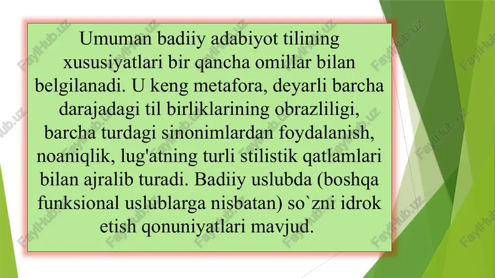 , nozik, shodon va yengil ovoz bilan o'qiladi. qalandar ko‘zlarini ochishga majoli yo‘q, o‘zicha jilmaydi: aytmishlarkim, ravzai rizvonda husnda tengsiz hurliqolar bo’lar emish. bo’lsa bordur. va lekin faqirga o‘shal tengsiz jannatingni ato qilsang, husnda benazir hurliqolaringga qaramas edim. - nechun? - kuldi bonu. so‘rab ne qilasiz? faqir barcha hurliqoyu farishtalarni tark etib, ollohdan yolg‘iz sizni tilab olar edim. tushkunlik esa, bosiq, bo’g’iq va noxush, qattiq ovoz bilan ijro etiladi. mirzo ulug‘bek ko‘zlarini yumgancha sekin uf tortdi, peshonasidagi ajinlari quyuqlashib, so‘lg‘in chehrasida bo‘lakcha bir g‘amginlik aks etdi. - yo‘q! - mirzo ulug‘bek sekin bosh chayqadi. - ali qushchi yashirinmog‘i lozim. uni qidirmishlar. va lekin... kitoblar qayda? men buni bilmog‘im darkor. toki... musofir yurtga ketmoqdamen. o’z elimga qaytmoq nasib bo‘lurmu, yo‘qmu - buni faqat haq taolo biladur, darvesh... demak, ovoz o‘zgarishi asar voqealarining kechishi bilan, qahramonlar xarakteri va ruhiy holati bilan chambarchas bog‘liqdir. ifodali o‘qish jarayonida ovoz asta-sekin ko‘tarilsa maqsadga muvofiqdir, chunki …