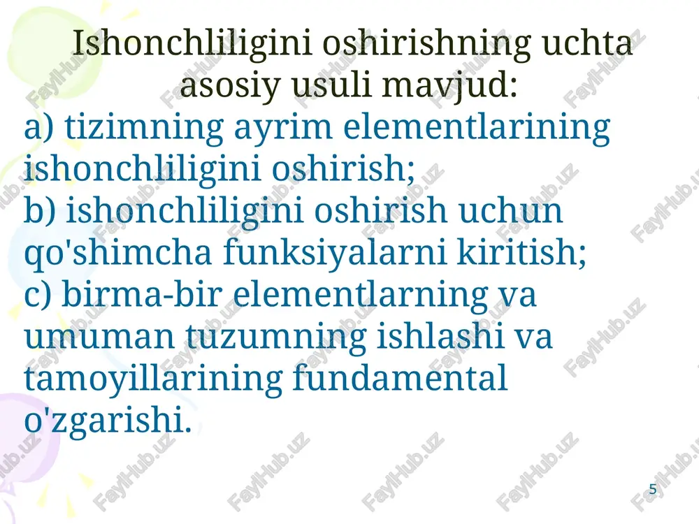 texnik tizimlarning ishonchliligini oshirish usullari - Page 5