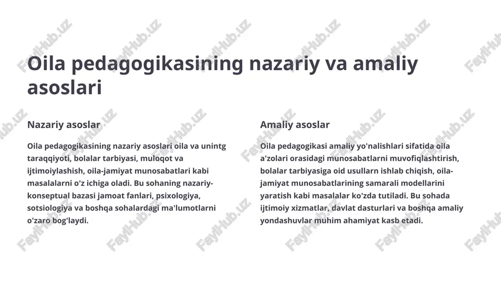 ashuvlar oila pedagogikasi jahon tajribalarini o'rganib, zamonaviy innovatsion texnologiyalardan samarali foydalanish yo'llarini izlaydi. 4 yaxlitlik va uzviyligi oila, ta'lim va jamiyat o'rtasidagi uzviy aloqalar oila pedagogikasining asosini tashkil etadi. 14 xulosa va takliflar vatanimizning istiqboli o'zbekiston oila pedagogikasi sohasidagi ilg'or yutuqlar asosida zamonaviy ta'lim-tarbiya tizimini yanada rivojlantirish maqsadga muvofiqdir. kadrlar salohiyati oila pedagogikasi bo'yicha yetuk mutaxassislar tayyorlash tizimini kuchaytirish orqali soha rivojiga hissa qo'shish mumkin. ilmiy-nazariy bazani mustahkamlash oila pedagogikasining nazariy va amaliy tadqiqotlar orqali yanada barkamollashtirilishi muhim. 15 image-1002-1.png image-1-1.png image-1-2.png image-1003-1.png image-2-1.png image-1004-1.png image-3-1.png image-3-2.png image-3-3.png image-1005-1.png image-4-1.png image-4-2.png image-4-3.png image-1006-1.png image-1007-1.png image-6-1.png image-1008-1.png image-7-1.png image-7-2.png image-7-3.png image-7-4.png image-7-5.png image-1009-1.png image-8-1.png image-1010-1.png image-1011-1.png image-10-1.png image-10-2.png image-10-3.png image-10-4.png image-1012-1.png image-11-1.png image-1013-1.png image-12-1.png image-1014-1.png image-1015-1.png image-14-1.png image-1016-1.png image-15-1.png image-15-2.png image-15-3.png cay ab