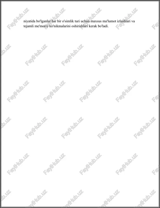 amlash (burama laborator) usuli: bu usulda o'simlikning novdasi spiral, ya'ni buralgan holatda erga surg'unch quiere bog'lanadi. bu holatda qatlamlash qilinganda, novdaning turli qismlari tuproq bilan birlashtirilib, har qismidan ildizlarning o'sishi rag'batlantiriladi. burama qatlamlash ipak tut, tok va boshqa mevali daraxtlarda tez-tez qo'llaniladi. ushbu usulning asosiy afzalligi shundaki, bir novda orqali bir nechta yangi o'simliklarni olish imkoniyati oshadi. burama qatlamlashda muvaffaqiyatli ildiz ota bo'lish ehtimoli 60-75% darajasida baholanadi va bu o'simlikning yanada ko'p xosil berishini ta'minlaydi. 3. havoda qatlamlash (havoda laborator) usuli: havoda qatlamlash usuli, shuningdek, havoda kabi yengil qatlamlash deb ham ataladi, chunki u o'simlikning yer ustida amalga oshiriladi. bu usulda o'simlik novdasining bir qismini ochib, u yerga nam tuproq yoki mos material o'rab qattiqlik uchun o'raladi. bu qismda ildizlarning paydo bo'lishi rag'batlantiriladi va ildizlar hosil bo'lganidan so'ng, bu qism asosiy o'simlikdan ajratiladi va mustaqil o'simlik sifatida o'stiriladi. havoda qatlamlashning afzalligi shundaki, u qiyinroq ildiz soladigan o'simliklarini ham ildizsizlantira oladi. …