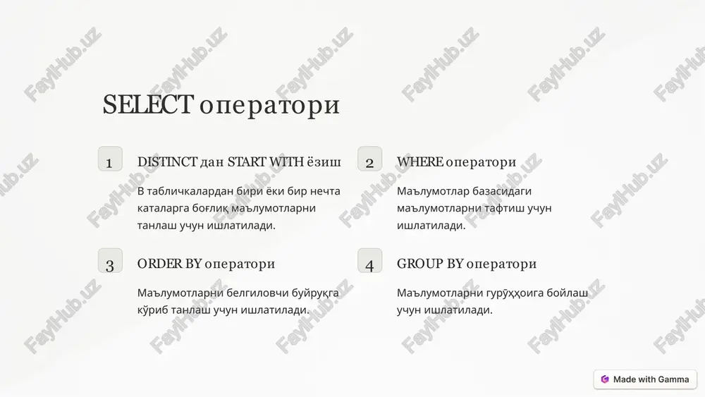 sql tili va sql operatorlarini yozish - Page 5