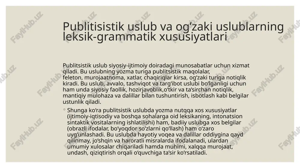 publitisistik uslub va og’zaki uslublarning leksik-grammatik xususiyatlari - Page 5