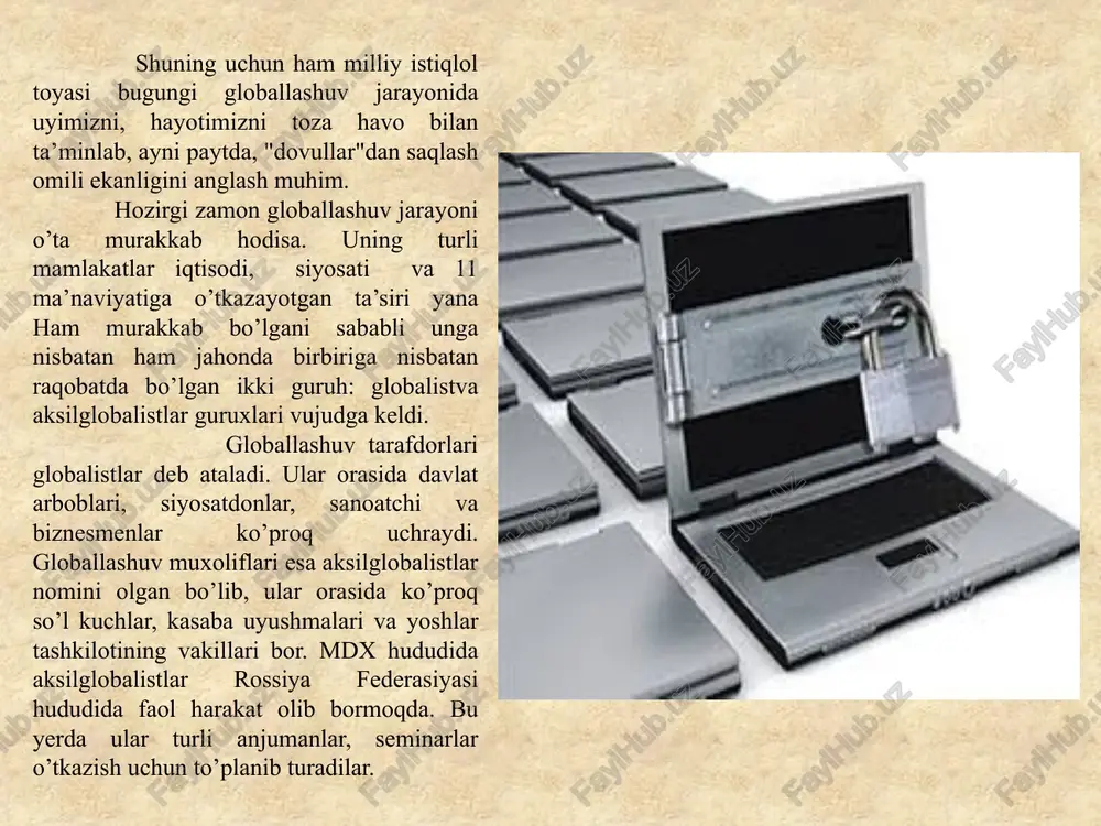 ri bo’lgan ilmiy bilimlar, diniy e’tiqod, san’at misolida ham ko’rish mumkin. faqat vatanimyaz emas, umumjahon madaniyati tarixidan mustahkam o’rin egallagan allomalarimiz ijodi ham shu fikrni tasdiqlaydi. masalan, ana shunday ajdodlarimizdan biri abu rayhon beruniy xixoy, hindiston, yunoniston va rim falsafasi, tabiiy fanlarini chuqur o’zlashtirgan edi. hindistonda bo’lgan paytida u hind fani va madaniyatini o’rganar ekan, manbalarni o’rganish uchun qadimgi hind tili sanskritni bilish lozimligini anglaydi. u sanskritni o’rganishga kirishadi va qisqa fursatda uni chuqur o’zlashtirib, qadimgi hind madaniyati va fanini asl manbalardan o’rgana brshlaydi. u, shuningdek yunon va rim madaniyati va fanini o’rganish uchun yunon, lotin hamda qadimgi yahudiy tillarini o’zlashtirgan edi. dialektika yu[n. dialektike (techne) — suhbat olib borish, bahslashish sanʼati] — borliqning vujudga kelishi, uning taraqqiyoti haqidagi falsafiy taʼlimot hamda voqelikni bilish va unga asoslangan tafakkur uslubi. «d» tushunchasi falsafa tarixida dastlab hoz. maʼnosidan boshqacha tushunilgan. yunon falsafasida dialektika muxolifning muhokamasidagi ziddiyatlarni ochib tashlash, munozara orqali xaqiqatni topish …
