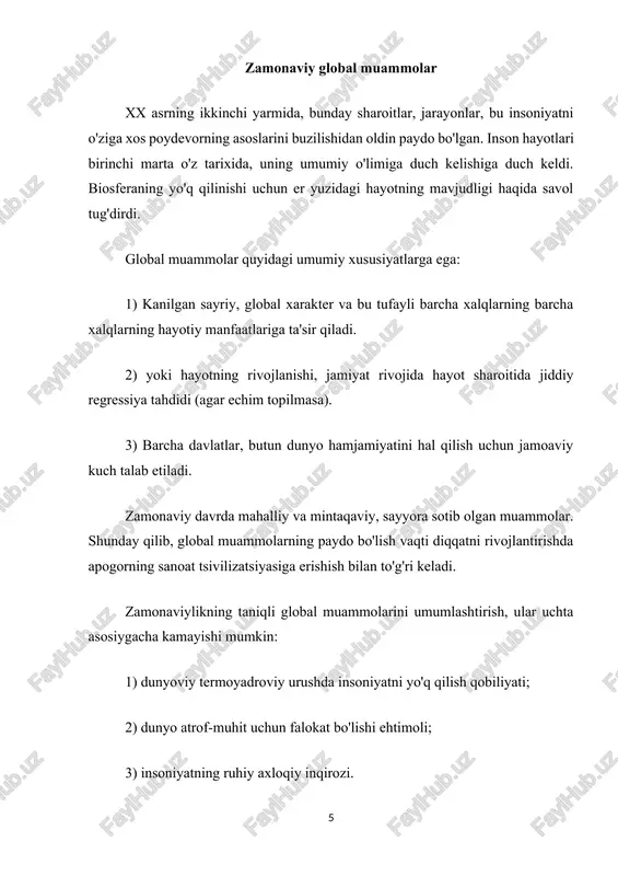 ibini yaratish ko'plab siyosatchilar va oddiy fuqarolarga yuborildi. amaliyot shuni ko'rsatadiki, ilmiy-texnik va axborot inqilmadi sharoitlarda, kichik va iqtisodiy davlatlar orasida ham harbiy mojaro og'ir oqibatlarga olib kelishi mumkin. gap shundaki, hozirgi paytda dunyoda odamlar bakteriologik va kimyoviy qurol sifatida odamlarni ommaviy ravishda yo'q qilish uchun keng tarqalgan. bundan tashqari, kichik davlatlar o'rtasidagi mojaro bir vaqtning o'zida bir necha davlatlarning siyosiy, diniy, iqtisodiy manfaatlariga ta'sir qilishi mumkinligini hisobga olish kerak, bu muqarrar ravishda global harbiy qarama-qarshilikka jalb qilinishi mumkin. urush va harbiy harakatlar oldini olish bo'yicha chora-tadbirlar xviii asr oxirida ishlab chiqilgan, ammo ularni tasdiqlash uchun hali ham siyosiy iroda yo'q. u taklif qilgan chora-tadbirlar qatorida: harbiy harakatlarni moliyalashtirish; dushman munosabatlarni, hurmatni rad etish; dunyo va boshqa siyosatni amalga oshirishga intilayotgan xalqaro shartnomalarni tuzish va xalqaro ittifoq tuzishini tuzish. biroq, so'nggi yillarda dunyo hamjamiyati tobora ko'proq ushbu qadamlardan ajralib turishi mumkinligi haqidagi taassurot qoldirmoqda. atrof-muhit muammosi dunyo atrof-muhitga olib kelishi …