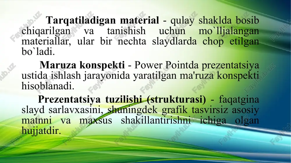 – libre office taqdimot dasturi. bu sizga turli xil elementlarni o'z ichiga olgan slaydlar, shu jumladan matn, markalangan va raqamlangan ro'yxatlar, jadvallar, diagrammalar va rasmlar, rasmlar va fotosuratlar kabi turli xil grafikalarni yaratishga imkon beradi. impress shuningdek, prezentatsiyalar yaratish uchun foydalaniladi. asosiysi impress oynasida uchta maydon mavjud (chapdan o'ngga): slayd paneli, ish maydoni va yon panel. bundan tashqari, taqdimotni yaratishda bir nechta asboblar paneli ko'rsatilishi yoki yashirilishi mumkin. impres oynasi libreoffice impress dastur oynasi powerpoint keynote google slides tegishli dasturlar microsoft office 365 qismi iwork ni bir qismi google drive ofis paketining bir qismi eksport qilinadigan fayl turlari office powerpoint formatlariga qo'shimcha ravishda .pdf, .xps, .mp4, .wmv, .odp, .gif, .jpg, .png, .gif, .bmp, .tif, .wmf, .emf va .rtf kiradi .pdf, turli xil powerpoint fayllari, quicktime, html, rasmlar va keynote 2009 o'z ichiga oladi .pptx, .pdf, .txt, .jpg, png, .svg o'z ichiga oladi ovozni import qilish ha ha hozir emas, balki …
