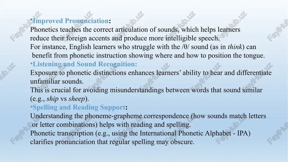 e (l2) learners often encounter a range of pronunciation difficulties that stem from differences between their native language (l1) and the target language. these challenges are not only phonetic (related to sounds) but also phonological (related to how sounds function and interact in a language system). pronunciation errors can significantly affect communication, making speech less intelligible or even leading to misunderstandings. phonemic substitution one of the most frequent issues is the replacement of unfamiliar l2 sounds with familiar l1 equivalents. this is called phonemic substitution. learners substitute a target sound with the closest l1 sound, which can result in incorrect pronunciation. example: arabic learners may pronounce the english /p/ as /b/, so "park" becomes "bark". cause: the sound /p/ does not exist in arabic phonemic inventory. difficulty with voicing contrasts many languages do not distinguish between voiced and voiceless pairs (e.g., /b/ vs /p/, /d/ vs /t/). l2 learners may …