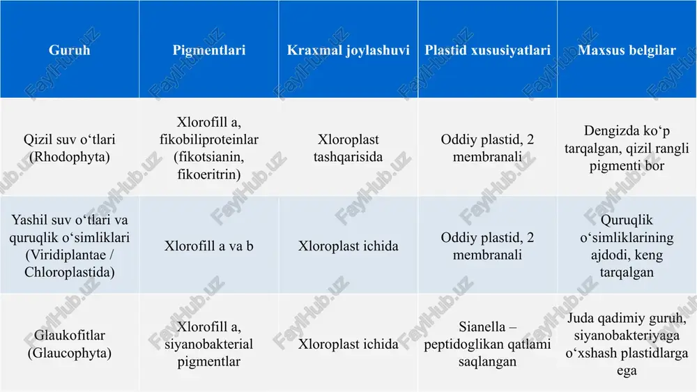 lan hayratga solib bo‘lmaydi. ularning ko‘pida plastidlar mavjud, ko‘plari esa ularni ikkilamchi (hatto uchinchi marta) yo‘qotib yuborgan. unikontlarda esa plastidlar hech qachon bo‘lmagan. ehtimol, bizning bevosita ajdodlarimiz (odamlar ham unikontlarga kiradi) juda ham “yirtqich va ochko‘z” bo‘lgani uchun simbiotlar ularning hujayralarida yashab qolmagan, balki hazm bo‘lib ketgan. bikontlarda esa plastidlar yaxshi joylashib olgan. faqatgina shuni ta’kidlash kerakki, turli bikont vakillarida plastidlarning kelib chiqishi turlicha bo‘lgan. plastidasiz unikont ba’zi organizmlar birlamchi simbiotni (yoki simbiotlarni) eng dastlabki fotosintez qiluvchi organizmlar – sianobakteriyalar bilan “hamkorlik qilish” orqali olgan. boshqalari esa allaqachon simbiotlar joylashib, organoidlarga aylanish jarayonini boshlagan boshqa eukariot organizmlarni “yeb qo‘yishni” afzal ko‘rgan. haqiqatan ham, taxminan 1,5–1,7 milliard yil avval davrlar qattiq shafqatsiz edi! aynan sianobakteriyalar bilan birlamchi simbiozni boshlab berganlar keyinchalik arxeplastidlarga aylandilar. boshqa fotosintez qiluvchi organizmlar esa o‘z plastidlarini allaqachon tayyor bo‘lgan arxeplastid-eukariotlar asosida shakllantirgan. ehtimol, bu juda qadimiy “begona ixtironi o‘zlashtirish” (ixtirochisi bilan birga!) holati bo‘lsa kerak. shu sababli …