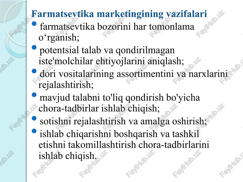 ing o va t bo'limlari tashqi muhit omillarining ta'siri natijalarini aks ettiradi ; s va w bo'limlarida - farmatsevtika tashkilotining o'z faoliyati , xususan, mahsulot, joylashuv, reklama va xodimlarni baholash. tashqi muhitni tahlil qilishda step tahlil usuli qo'llaniladi , u o'z nomini o'rganilayotgan atrof-muhit omillari so'zlarining inglizcha imlosining birinchi harflaridan olgan : 1) ijtimoiy - ijtimoiy 2) texnologik - texnologik 3) iqtisodiy - iqtisodiy 4) siyosiy - siyosiy ijtimoiy omillar: aholining demografik tarkibi, umr ko'rish davomiyligi , oilaviy ahvol, bandlik, ishsizlik darajasi, aholi uchun ijtimoiy nafaqalar, pensiya ta'minoti, aholi salomatligi, sog'liqni saqlash holati va boshqalar. texnologik omillar: tibbiyot va farmatsevtika tovarlari va xizmatlarini ishlab chiqarish sohasidagi ilmiy-texnik taraqqiyot , ularning aholi turmush darajasiga ta'siri, kompyuterlashtirish va boshqalar. iqtisodiy omillar: davlat va mahalliy boshqaruvning iqtisodiy siyosati, soliqqa tortish, inflyatsiya darajasi, iqtisodiy o'sish yoki pasayish, elektr energiyasi narxi, valyuta kurslari va boshqalar. siyosiy omillar: davlatning ijtimoiy-iqtisodiy kursi, bozor munosabatlarining rivojlanishi, siyosiy kurslar …