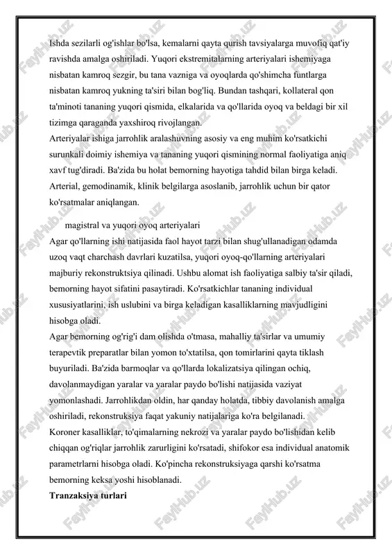 jarrohlik aralashuvning asosiy va eng muhim ko'rsatkichi surunkali doimiy ishemiya va tananing yuqori qismining normal faoliyatiga aniq xavf tug'diradi. ba'zida bu holat bemorning hayotiga tahdid bilan birga keladi. arterial, gemodinamik, klinik belgilarga asoslanib, jarrohlik uchun bir qator ko'rsatmalar aniqlangan. magistral va yuqori oyoq arteriyalari agar qo'llarning ishi natijasida faol hayot tarzi bilan shug'ullanadigan odamda uzoq vaqt charchash davrlari kuzatilsa, yuqori oyoq-qo'llarning arteriyalari majburiy rekonstruktsiya qilinadi. ushbu alomat ish faoliyatiga salbiy ta'sir qiladi, bemorning hayot sifatini pasaytiradi. ko'rsatkichlar tananing individual xususiyatlarini, ish uslubini va birga keladigan kasalliklarning mavjudligini hisobga oladi. agar bemorning og'rig'i dam olishda o'tmasa, mahalliy ta'sirlar va umumiy terapevtik preparatlar bilan yomon to'xtatilsa, qon tomirlarini qayta tiklash buyuriladi. ba'zida barmoqlar va qo'llarda lokalizatsiya qilingan ochiq, davolanmaydigan yaralar va yaralar paydo bo'lishi natijasida vaziyat yomonlashadi. jarrohlikdan oldin, har qanday holatda, tibbiy davolanish amalga oshiriladi, rekonstruksiya faqat yakuniy natijalariga ko'ra belgilanadi. koroner kasalliklar, to'qimalarning nekrozi va yaralar paydo bo'lishidan kelib chiqqan …