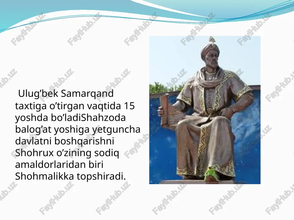 tayyor hukmdor sifatida, ikkinchi tomondan, ilm-fanning jonkuyari, jahonshumul kashfiyotiar qiigan olim, fan ahlini jonidan ortiq ko'radigan (masalan, ziji ko'ragoniyning so'zboshisida shogirdi ali qushchini «farzandi arjumand» - aziz farzandim deb ataydi), biroq saroydagi fisq-fasod, ig'vo ishlar oldida ojiz bir inson qabilida tasvirlaydi. o'quvchi hukmdor ulug'bekning zulm-u zo'ravonligini inkor qilmagan holda, olim va fozil, mavifatparvar ulug'bekka achinadi, unga ixlosi ortadi. haqiqatan ham, uluglbekni tarix oldidagi katta xizmati lining hukmdorlik faojiyatidan ko'ra ilm-fanni, ma'rifat va madaniyatni rivojlantirishidadir. shu ma'noda ulug'bekning fan, madaniyat ravnaqi yolidagi xizmatlari uning zuim-zo"ravonlik faoiiyatidan ustun ekanligiga kishida shubha qolmaydi. maqsud shayxzoda ulug'bek shaxsidagi shu xususiyatlarni teran anglagan holda o'quvchi diqqatini ko'proq uning ma'rifatparvarlik faoliyatiga qaratadi. buni dramadagi mirzo ulug'bek so'zlaridan ham anglasa bo'ladi:ma'rifatning dargohiga qo'ydim ixlosim. ogir boidi qismat menga origan vazifa. men, sultonlar o'rtasida bo'ldim donishmand, donishmandlar tepasida sulton sanaldim. ma'rifatni hukumaiga qilib rahnamo, bu o'lkaning yerida ham yulduzlar yoqdim.agar ulug'bekning «ma'rifatni hukumatga qilib rahnamo, bu o'lkaning yerida …