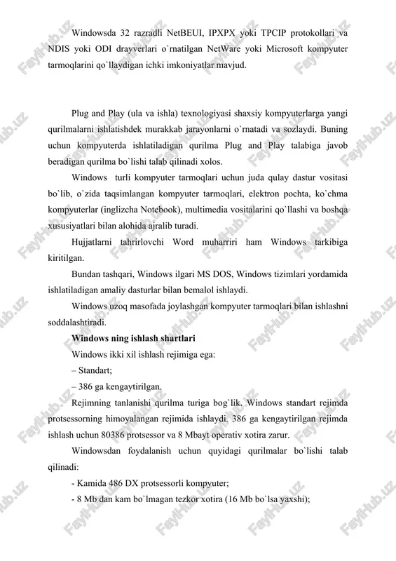 ataydilar. ular mos dasturni xotiraga tez chaqirish (yuklash) imkoniyatini beradi. mualliflar dasturlar uchun ularning mohiyatini ifodalab beruvchi maxsus rasmchalar tayyorlaydilar. hujjat fayllari uchun piktogramma sifatida o`sha hujjat tuzilgan dasturning belgisi ko`rsatiladi. ish stolida quyidagi elementlar joylashgan bo`lishi mumkin: – papkalar (tizimning va foydalanuvchining papkalari); – hujjat va dastur fayllari; – qurilmalar, papkalar va fayllar uchun yorliqlar. odatda ekranda tizim papkalari va ko`p murojaat qilinadigan obyektlarning yorliqlari joylashgan bo`ladi. tizim papkalari (system folder)-windows os tomonidan tashkil etilgan papkalardir. tizim papkalariga quyidagilar kiradi: asosiy meny (start menu) pusk (start) tugmasi bosilganda, ekranda windowsning ish boshlashi uchun kerak bo`ladigan asosiy menysi ochiladi. unda dasturni ishga tushirish, hujjatni ochish, tizim parametrlarini sozlash, kerakli faylni topish, zaruriy ma'lumotlarni olish va boshqa amallarni bajarish mumkin. asosiy menyning yuqori qismidagi bo`limidan (rasmdagi otkrit dokument microsoft office, sozdat dokument microsoft office, yarlik dlya hypertrm) tashqari barcha bandlari standartdir. bu menyning ko`rinishi quyidagicha: programmi [programs – dasturlar]; dokumenti [documents …