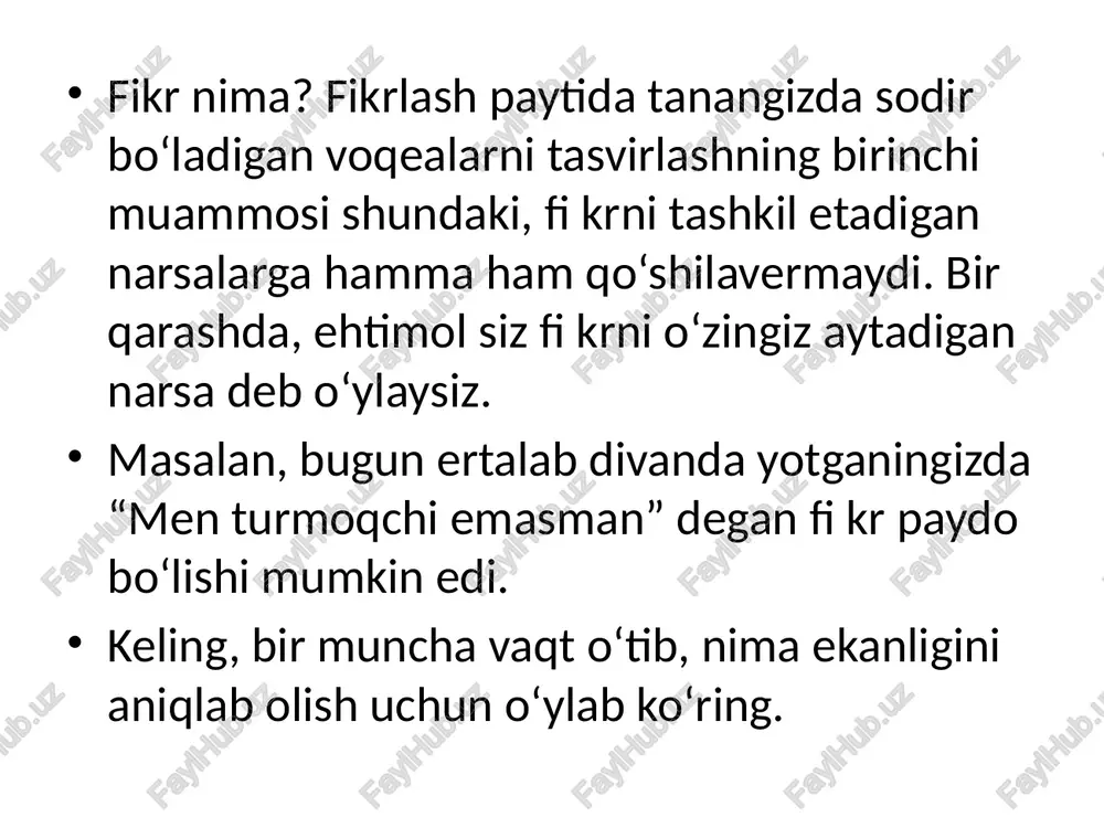 siz hech qachon ish bilan suhbatga yoki birinchi uchra¬shuvga borganmisiz va o‘zingizni xuddi shunday his qilganmisiz? fikrlaringiz va tanangizni qanday o‘zgartirish fikrlaringiz qo‘zg‘atuvchilari haqida juda aniq ma’lumot oling, shunda siz his-tuyg‘ularingiz va sog‘lig‘ingizni o‘zgartirishga qodir bo‘lasiz. agar odam yotoqdan ko‘tarilishni istamasa, bu fi krni budilnik qo‘zg‘atishi mumkin. sizda budilnik va “men yotoqdan turishni istamayman” degan fi kr o‘rtasida aqliy bog‘liqlik mavjud. miyaning shikastlanishi va fikrlash biz bilamizki, miyaning ma’lum qismlariga zarar yetkazish ma’lum bilim qobiliyatlariga zarar yetkazadi. bu juda qiziq, chunki fi krlar haqiqatan ham tanaga ta’sir qiluvchi va ta’sirlanuvchi jismoniy shaxslar ekanligiga ishora qiladi. kognitiv funksiyalar miyaning barcha qismlarining to‘g‘ri ishlashiga bog‘liq, ushbu tizimlar buzilganda fi krlashga ta’sir qilishi mumkin. juda yaxshi so‘z bu fikrlar miyada va tanada sodir bo‘ladigan narsalarga qanday ta’sir qilishini juda uzoq va aniq tekshirish. bu juda to‘g‘ri, chunki miyaga kelganda hali ham noma’lum bo‘lgan juda ko‘p narsalar mavjuddarhaqiqat, agar olimlar miyadagi jarayonlarni to‘liq xaritada …