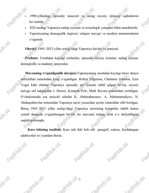 i. boshlang‘ich va o‘rta maktab ta’limi majburiy etib belgilandi, oliy ta’lim muassasalari faoliyati kengaytirildi. umuman olganda, aqsh tomonidan amalga oshirilgan islohotlar yaponiya jamiyatining deyarli barcha sohalariga ta’sir qildi. ular mamlakatni militaristik tuzumdan tinchlikparvar, demokratik va bozor iqtisodiyotiga asoslangan jamiyatga aylantirdi. bu islohotlar 1950–1980 yillar oralig‘idagi iqtisodiy mo‘’jizaga zamin hozirladi va yaponiya zamonaviy rivojlangan davlatlar safiga qo‘shilishining negizini yaratdi. shimolda (1926-1989 yillarda) yaponiya tarixidagi imperatorning eng uzoq davri, imperator shōva sifatida ma'lum bo'lgan imperator xiroxitoda bo'lgan. bu o'zgaradi erada ikki xil davrga bo'linishi mumkin: militarizm va urush, 1945 yilgi shōva va 1945 yilgi shōva, tinchlik, demokratiya va jadal iqtisodiy o'sish bilan ajralib turadi. yaponiya 1926 yildan [1989] yilgacha imperator xirlohitoning hukmronligi davrida jiddiy o'zgarishlar yuz berdi. ikkinchi jahon urushi tugaganidan keyin yaponiya o'zining tarixida birinchi marta o'z tarixida, eng yaxshi global iqtisodiy kuch sifatida taniqli qaytishni boshdan kechirdi. [93] erta shōva davri va militarizmning ko'tarilishi (1926-1937) shimoliy davr 1926 yil 25-dekabrda …