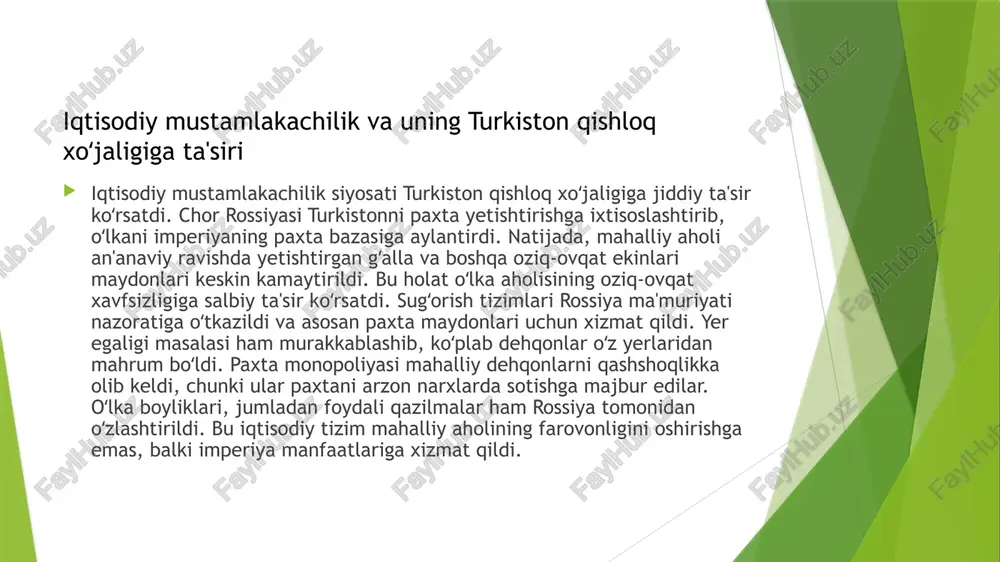 odirov, turkiston chor rossiyasi hukmronligi davrida, toshkent, 2012. bu kitobda ruslashtirish siyosati, madaniy cheklovlar va uning oqibatlari batafsil bayon etilgan. adabiyotlar /docprops/thumbnail.jpeg maintheme