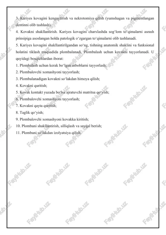 shakllantirish, silliqlash va sayqal berish; 11. plombani so‘lakdan izolyatsiya qilish. image1.png image2.jpeg jepfuty iyse} wa iseaisjeauissedh uss ueduevesez uepeauey, sakuey,