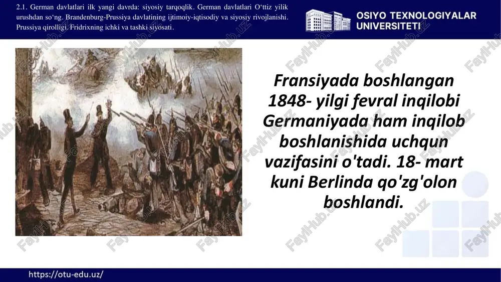 da ichki siyosiy vaziyat. 1875-yilda tashkil etilgan germaniya sotsial-demokratik partiyasining (gsdp) ta’siri o‘sib borayotgan edi. chunonchi, 1877-yilgi parlament saylovida bu partiya 12 ta deputatlik o‘rniga ega bo‘ldi. 2.2. otto fon bismark faoliyati. shimoliy german ittifoqining barpo etilishi. tashqi siyosat. fransiya-prussiya urushi va germaniyaning birlashishi. xix asr oxirgi choragida germaniya imperiyasining davlat tuzumi va iqtisodiyoti. “kulturkampf" va sotsialistik harakatga qarshi kurash. xix asrning oxirgi choragida ichki siyosiy vaziyat. 1889-yilda bismark reyxstag oldiga sotsialistlarga qarshi qonunga doimiy tus berish masalasini qo‘ydi. biroq, reyxstag buni rad etdi. imperator ham bismarkni qo‘llab-quvvatlamadi. otto fon bismark 2.2. otto fon bismark faoliyati. shimoliy german ittifoqining barpo etilishi. tashqi siyosat. fransiya-prussiya urushi va germaniyaning birlashishi. xix asr oxirgi choragida germaniya imperiyasining davlat tuzumi va iqtisodiyoti. “kulturkampf" va sotsialistik harakatga qarshi kurash. xix asrning oxirgi choragida ichki siyosiy vaziyat. imperiyaning avstriya qirolligi tarkibiga chexiya, moraviya, galitsiya va bukovina, vengriya tarkibiga esa slovakiya, xorvatiya va pransilvaniya kirgan. 14 2.3. …