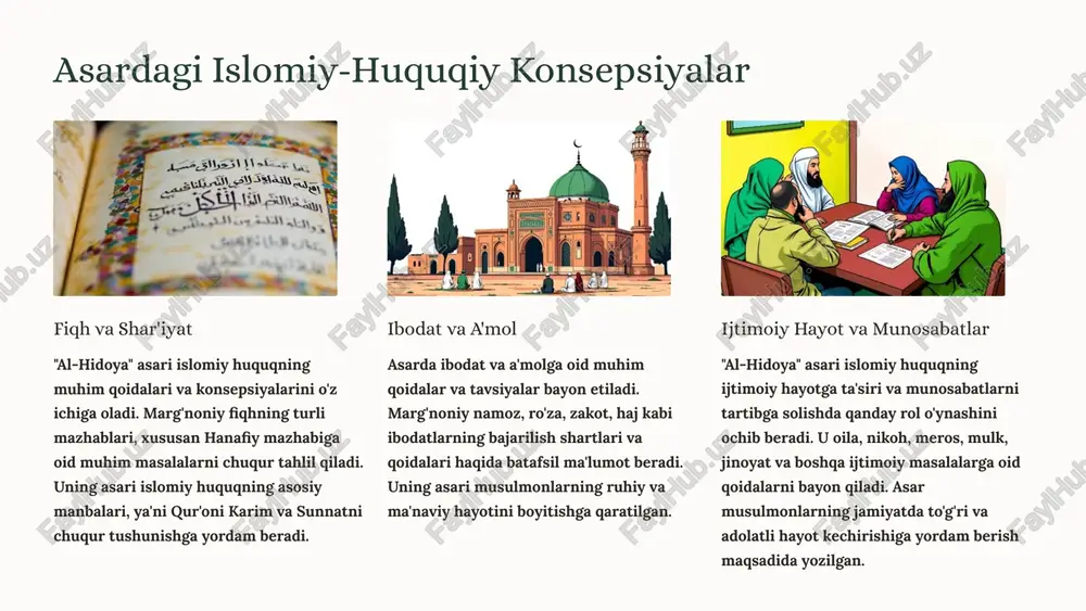 tamoyillari haqida chuqur tushunchaga ega bo'lish, ularni zamonaviy muammolarni hal qilishda qo'llash imkoniyatlarini o'rganish muhimdir. "al-hidoya"ni o'rganish nafaqat islomiy huquqshunoslik, balki madaniyat tarixi, falsafa va ijtimoiy fikrlar bo'yicha bilimlarimizni boyitishga yordam beradi. 12 image1.png image2.png image3.png image4.png image5.png image6.png image7.png image8.png image9.png image10.png image11.png image12.png image13.png image14.png image15.png image16.png image17.png image18.png image19.png sis) waxy, oot an yy ae aie psf arr mimes isa: finer e a sses ) 8 trae | ss sere i> secs iemrpenye stay pao tre sperm aes carr oar ot . ee