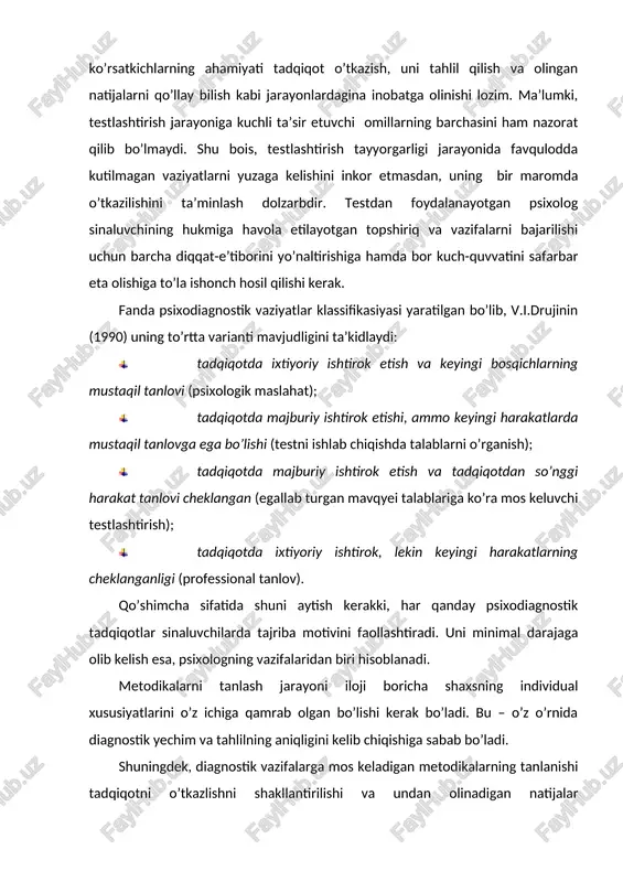 mlashtirish afzalmi, degan mushohadalar hamon davom etmoqda. klinik yondoshuv sifatli tahlillarga asoslangan holda amalga oshiriladi. uning muhim xususiyatlari “subyektiv hukm” va professional tajribaga asoslanganligidadir. natijada,“sof holda”gi klinik yondoshuv haqiqiy fikrlashdan uzoq bo’lmaydi. statistik yondoshuv obyektiv ko’rsatkichlarning miqdoriy qayta ishlanishini inobatga olishni e’tirof etadi. subyektiv hukm ahamiyatliligi minimum darajaga olib kelinadi. interpretasiya empirik jihatdan aniqlangan statistik mos kelishlik asosida amalga oshiriladi. klinik va statistik interpretasiya samaradorligi masalasi psixologlar tomonidan ko’p marotaba muhokama qilinganligiga qaramay hozirgacha munozaralar predmeti bo’lib kelmoqda. ushbu munozaralarning asoschisi p.mil (1954) hisoblanadi. bu sohada u ancha tajribaga ega bo’lganligi bois, statistik interpretasiya klinikka nisbatan samaraliroq ekanligi to’g’risida xulosa qiladi. chunki, psixolog inobatga oladigan diagnostik ma’lumotlar hajmining kengayib borishi avval o’sishga, so’ngra esa interpretasiya aniqligini kamayishiga xizmat qiladi. lekin bu klinik yondoshishlar psixodiagnostikada ahamiyatli o’rin egallamaydi, degani emas. shaxsni har tomonlama bog’lanish va munosabatlar doirasida ta’riflash vazifasi yuklanganda statistik yondoshish klinikni o’rnini bosa olmaydi. klinik yondoshuvga muqobilini topish juda …