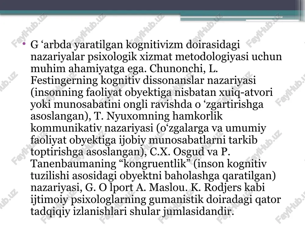 uqtayi nazar, tashviqot nuqtayi nazar va amaliy nuqtayi nazarlarning birligi psixologik xizmat predmetini tashkil etadi. ilmiy nuqtayi nazar - psixologik xizmatning metodologik muammolarini ishlab chiqishni nazarda tutadi. bu yo‘nalish ijrochilarining asosiy funksiyasi maktab psixologik xizmatida ishning psixodiagnostik, psixokorreksion va rivojlantiruvchi metodlarini ishlab chiqish va nazariy asoslashga bag‘ish1angan ilmiy tadqiqotlarni o4kazishdan iborat. tashviqot nuqtayi nazari xalq ta’limi xodimlarining psixologik bilimlardan foydalanishini nazarda tutadi. bu yo‘nalishda asosiy harakatlantiruvchi shaxslar bo1 lib pedagoglar, metodistlar va didaktlar maydonga chiqadi. amaliy nuqtayi nazarni maktab psixologlari amalga oshiradilar. ularning vazifasi bolalaming maktab ta’limiga tayyorligini aniqlash, o'quvchilarning o'qish faoliyatini osonlashtirish, o ‘ quvchi shaxsin i har tom onl ama kamol topti rish, o ‘ q uvch i lam i ng qobiliyat va moyilliklarini aniqlash, rivojlantirish, talabalar bilan hunarga, kasbga oid suhbat, maslahat ishlarini olib borish, turli xildagi “tarbiyasi qiyin” bolalar bilan ish olib borish kabi asosiy vazifani hal qilishdan iboratdir /docprops/thumbnail.jpeg psixologik xizmatni tashkil etish + rea: …