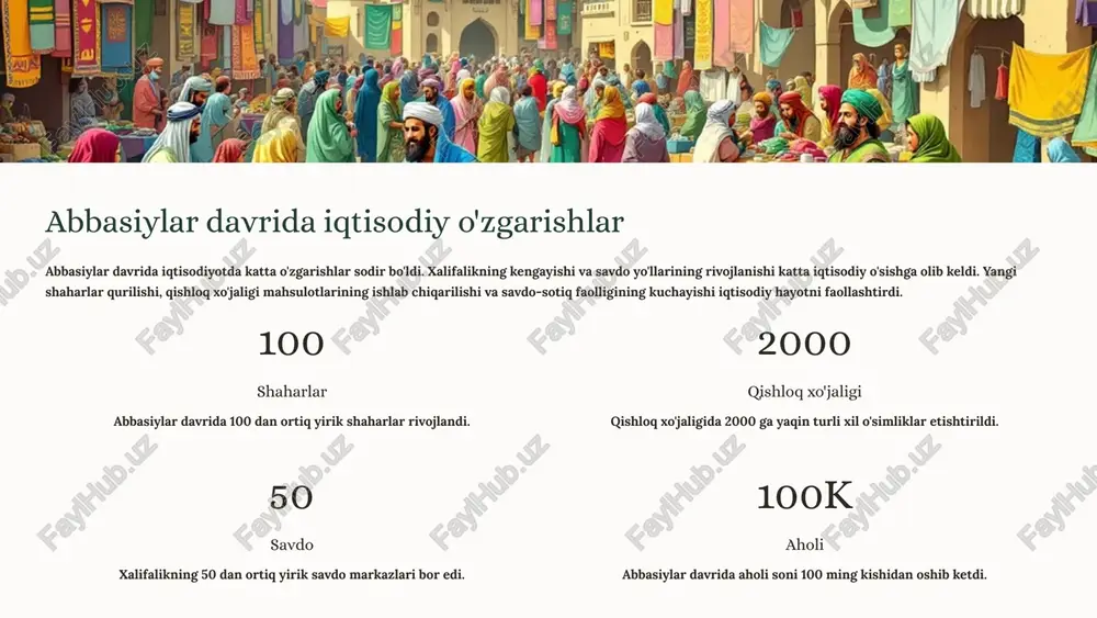 . xalqaro hamkorlik va tinchlikni ta'minlash, ilmiy va madaniy taraqqiyotga qo'shilish bu davrning eng muhim saboqlari bo'lib, ular hozir ham biz uchun dolzarb masala bo'lib qolmoqda. 12 image1.png image2.png image3.png image4.png image5.png image6.png image7.png image8.png image9.png image10.png image11.png image12.png image13.png image14.png image15.png image16.png image17.png image18.png image19.png image20.png ~ >» a(s i abbasid 7 7 caliphat —4 530ll— ne aneseesiet | aii is net eencren)