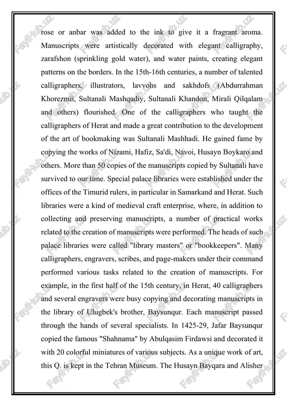 hem, the lithographies of otajon abdalov (in khiva), semyon lakhtin (in tashkent), and ghulom hasan orifjonov (in tashkent) are famous. literary, philosophical, religious, historical works and textbooks were published in these printing houses. after the october revolution, during the soviet regime, the printing of lithography developed somewhat, and great importance was attached to the creation of mass books. but k., like other mass media, was considered a powerful ideological tool of the cpsu and the soviet government. for this purpose, marxist-leninist works, socio-political, artistic, and scientific k. were published in a huge number of titles and copies. at the same time, in the 20s and 30s, manuscript k.s that had been preserved in uzbekistan for centuries, especially k.s with religious and historical content, and the works of uzbek writers who were later banned, began to be destroyed: they were burned in a fire, thrown into water. in the years after …