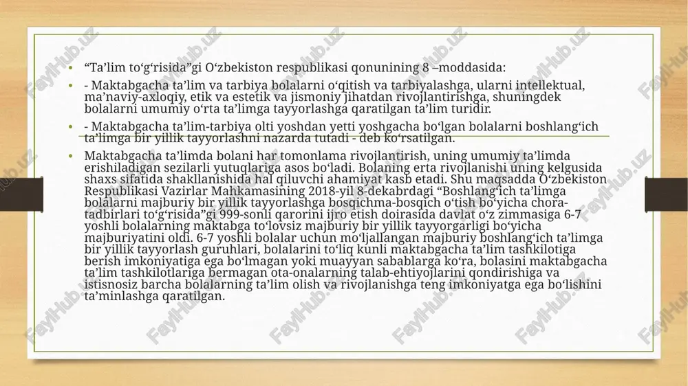 nlardan iborat taʼlimiy jarayonlarni tashkil etish. oʻyindan asosiy taʼlimiy faoliyat sifatida foydalanish. didaktik vositalarni keng qoʻllash. image5.png image6.png image7.jpg image8.jpg image9.jpg image3.png image4.png /docprops/thumbnail.jpeg 24-18 guruh talabasi salamatova gulasal bolalarning ijtimoiy moslashuvi fanidan tayyorlagan slay