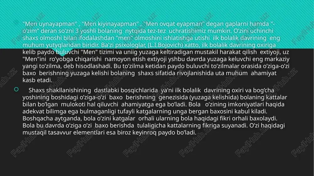 ib individualistik, ijtimoiy yunalganlikkacha bo’lishi mumkin (albatta ushbu yoshning imkoniyatlari doirasi). image2.jpg image3.png /docprops/thumbnail.jpeg qarshi osiyo texnologivalari universitet 24-17-guruhi talabasi normuredova xonzodaning bolalarning ijtimoiy mostashuvi fanidan tayorlagan taqdimoti