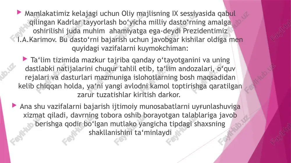 qilib, pedagogika yosh o‘sib kelayotgan avlodni tarbiyalovchi va ta‘lim beruvchi fan asoslari ijtimoiy pedagogika ta‘lim-tarbiya jarayonida bolaning jamiyat hayotiga kiritishni ta‘minlaydigan aspektni tadqiq etadi. insonni atrofdagi muhit bilan o‘zaro aloqasiga ta‘siri asosida rivojlanishini uning ijtimonylashish jarayoni deb ta‘kidlash mumkin. zero ijtimoiy norma -madaniyat qadr-qimmatlar egallashi lozim shuningdek bu jamiyatda insonni o‘z qobiliyatlarini realizatsiya qilinish, nazorat qilish ijtimoiy tajribani egallash (bilimlar, qadr-qimmat, xulk-atvor koidalari) jarayoni ijtimoiy hodisa deb nomlanadn. bolani ijtimoiylashtirish murakkab va davomli hodisadir image1.png image2.png image3.jpg image4.jpg /docprops/thumbnail.jpeg