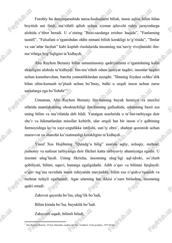 ular tarbiyasini samarali amalga oshirish ehtiyojidan kelib chiqadi. bu ehtiyoj tarbiya borasida orttirilgan tajribalar to’plangandan keyin o’sha tajribalarni umumlashtirish, yoshlar tarbiyasi haqida qonun-qoidalarni ishlab chiqish zaruratini taqozo etadi. avvalo pedagogikaning nazariy kurtaklari falsafa negizida paydo bo’ladi. ta'lim-tarbiya masalalari hamisha mutafakkir, yozuvchi, olimlar xayolini band qilib kelgan. ular o’zlarini bola tarbiyasi, ularni barkamol inson qilib tarbiyalash haqidagi yorqin mulohazalari bilan pedagogik fikrlar ravnaqiga ulush qo’shganlar. masalan: nizomulmulkning «siyosatnoma», nosir xisravning «saodatnoma», ahmad yugnakiyning «hibatul-haqoyiq», alisher navoiyning «mahbub - ul qulub», yusuf xos hojibning «qutadg’u bilig» asarlari bevosita odob, axloqqa daxldordir. bu asarlarda insonparvarlik, halol mehnat, do’stlik, chin muhabbat, sadoqat kabi yuksak axloqiy fazilatlar o’z aksini topgan. yosh avlodlarda ilmiy dunyoqarashni shakllantirish hamma davrlarda millatning ilg’or kishilari diqqat markazida bo’lib kelgan. kaykovusning «qobusnoma», iv asrda yashab o’tgan hind faylasufi beydaboning «kalila va dimna» asarlari, «ramayana», «mahobxorat» dostonlari, sa'diyning «guliston» va «bo’ston», jomiyning «bahoriston», ahmad donishning «o’g’illarga nasihat», bundan tashqari qur'oni karim, hadisi …