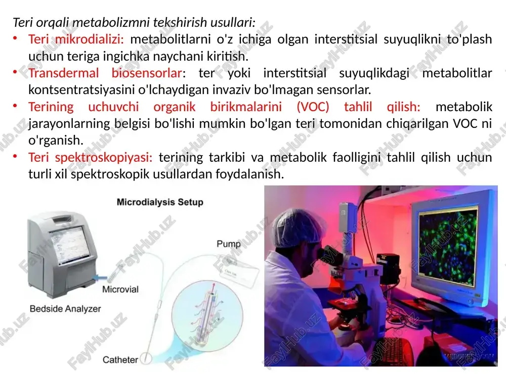 mage5.jpeg image6.jpeg image7.jpeg suoncion yous saivaveces eonesnascey, rumoniuedany—t yous. we san ‘sue — br undoe bodu0g ouwdatuue epidermis dermis sabcutaneous tissue od vessels follicle oitgland na a geo es aw y any, a ldoudhvdl erred vi, microvial bedside analyzer catheter /docprops/thumbnail.jpeg teri membranalari orgali moddalar almashinuvini tekshirish roja: 4. teri membranalari o'tkazuvchanligi 2. moddalarning kirishi. 3. moddalar almashinuvi tahiili 4. xulosa. 5. foydalanilan adabiyotlar.