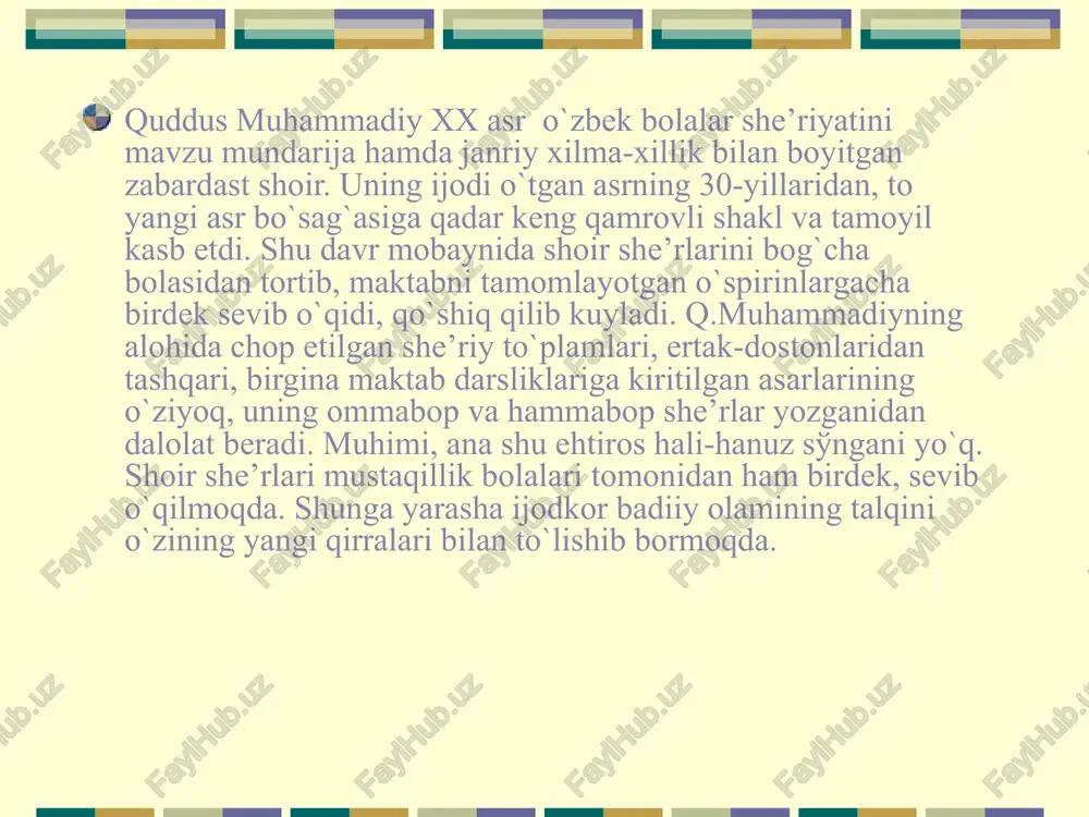 ak farzandlarini juda sevardi va bu sevgisini bolalar haqida yozilgan asarlarida yuksak muhabbat va cheksiz mahorat bilan ifodaladi yoshlar va o’spirinlarga bag’ishlangan she’rlari «bilib qo’yki, seni vatan kutadi” “avval o’qi” ‘bari seniki” “oltin medal” kichik maktab yoshidagi va bog’cha yoshidagi bolalalarga bag’ishlangan she’rlari “ahmad yomon bola emasku, ammo…” “ikki yoshlik” “o’rdak va turg’un” “o’rdak va turg’un” “charog’larim, qarog’larim” ”nortojining kurak tishi” “yasha deyman o’g’lim” “buni toping, qizlarim” “chitti gul” “siz mening yoshligimsiz” shoirning "uylashni urganamiz" she'ri xalq og'zaki ijodiga juda yaqin turadi, misralar oddiy, sodda so'zlardan tashkil topgan. bir qaraganda, ma'no va mazmun ham xuddi shunday tuyuladi. ammo sinchiklab o'rganadigan bo'lsakhar bir misrada,har bir dialogda bola u yokda tursin xatto kattalarning orzu havaslari bir butunligicha she'rga kirib qolgandek. muzqaymogu kugirchoqdan boshlangan shirin uy hayol katta orzuga aylanadi. zotan orzu yarim dunyo hisoblanadi. shoirning "oq terakmi ko'k terak" she'riham bog'cha yoshidagi bolalarga quvonch ulashib kelmoqda. bir necha avlod bu she'rni o'qib …
