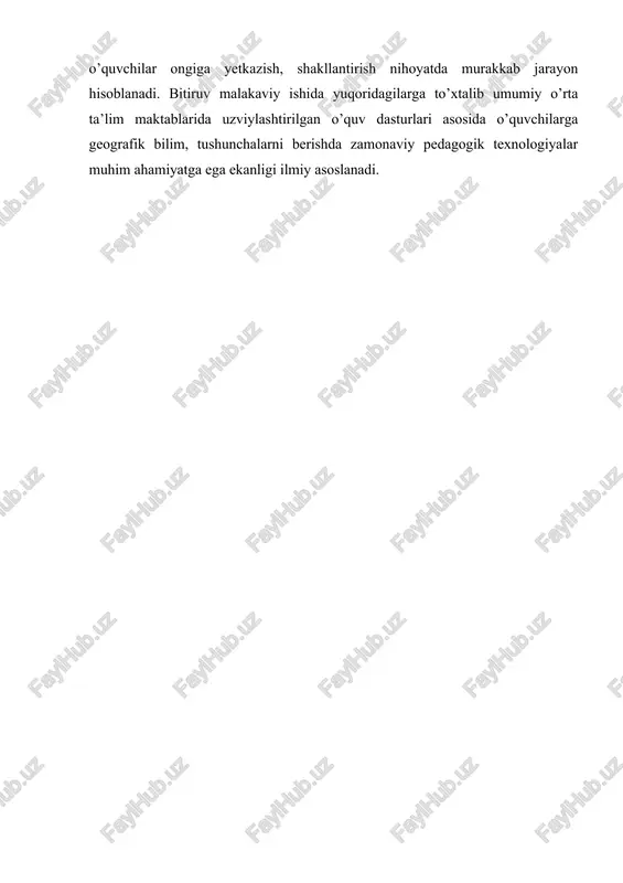 tirish texnologiyasini aks ettiradi. respublikamizda yosh avlodga ta’lim-tarbiya berish, kasbga o`rgatish, aqliy va ma’naviy kamol topishlarini tashkil etishda jiddiy o`zgarishlar sodir bo`lmoqda. boshlang‘ich sinflarda ta’lim-tarbiyaning maqsad va vazifalari o`qitish metodlari ham zamonaviylanmoqda. «ta’lim to`g‘risida» qonun talablaridan kelib chiqqan xolda ta’limning mazmuni qayta ishlab chiqildi. ta’lim mazmunining o`zgarishi ta’lim jarayoni tarkibiy qismlarini zamonaviycha tartibda namoyon bo`lishini taqoza etadi. an’anaviy ta’lim qonuniyatlari va tamoyillariga mos xolda zamonaviy tamoyillarga amal qilish, ta’lim metodlarining paydo bo`lishi, ta’lim vositalarining takomillashuvi, ayniqsa ta’limni tashkil etishning noan’anaviy shakllari keng ko`lamda joriy etilishi kuzatilmoqda. bu o`zgarishlarning bir qismi mavjud didaktik ta’limotlarning tarkibidan chiqqan bo`lsa, yana bir qismi dunyodagi ta’lim tizimi rivojlangan mamlakatlar olimlarining pedagogik tajribalariga suyangan xolda vujudga kelmoqda. prezidentimiz sh.mirziyoyev “ilmli odamlar- mamlakatimizning oltin fondi.” hisoblanadi shu sababdan kelajak avlod tarbiyasida asosiy maqsad qilib komil inson tarbiyasi turishini ta’kidlaganlar. umumiy o`rta ta’lim tizimi va maktab oldiga maqsad qilib ya’ni, komil insonni tarbiyalab voyaga yetkazish qo`yildi. “komil inson”,- …