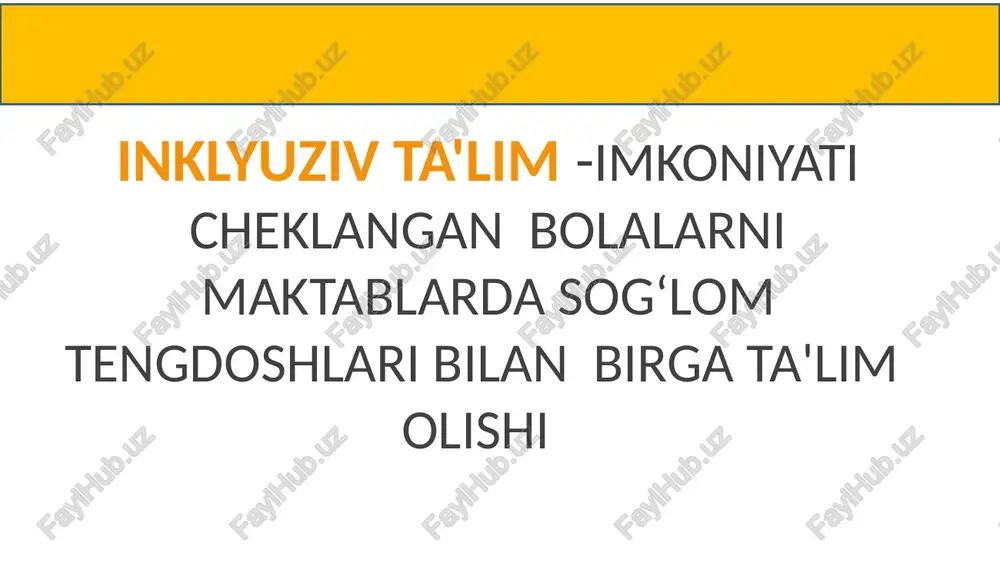 ziv ta'lim, barcha ishtirokchilar birgalikda maqsadli faoliyat olib borgandagina, samarali natijalarga erishadi. ya'ni: oila- ota-ona farzandining ijtimoiy hayotga erta va samarali moslashishi uchun o‘z tengqurlari bilan ta'lim olishi zarurligini anglashi va har tomonlama tayyor bo‘lishi kerak. mahalla –o‘z navbatida aholini imkoniyati cheklangan bolalarga ijobiy munosabatda bo‘lishini tarbiyalashi, oilani ijtimoiy qo‘llab-quvvatlashi lozim. maktab jamoasi - imkoniyati cheklangan bolalarga ta'lim berishga tayyor bo‘lishi, ularni qabul qilish uchun shart-sharoitlar yaratishi lozim. sinfdoshlar- sog‘lom o‘quvchilar imkoniyati cheklangan bolalarni o‘z saflariga qabul qilishga tayyor bo`lishlari kerak. mutaxassislar- maktabga kelgan o‘quvchini birinchi navbatda o‘qituvchi, psixolog, maktab shifokori, defektolog (logoped) qo‘llab-quvvatlab, ta'limga to‘g‘ri yo‘naltirishlari lozim. sog‘liqni saqlash tizimi klinik tashxis qo‘yadi, muntazam davolash-profilaktika ishlarini olib boradi. xalq ta'limi tizimi o‘quvchini ta'lim olishi uchun shart-sharoitlar yaratish bilan birga metodik qo‘llanma va tavsiyalar bilan ta'minlaydi; tibbiy- psixologo-pedagogik komissiya bolalarni o‘rganib, tegishli xulosani beradi va ota-ona tanlovi asosida bolani ta'limga yo‘naltiradi. nodavlat va notijorat tashkilotlari maktabdagi ta'lim-tarbiya muassasalariga xomiylik va …